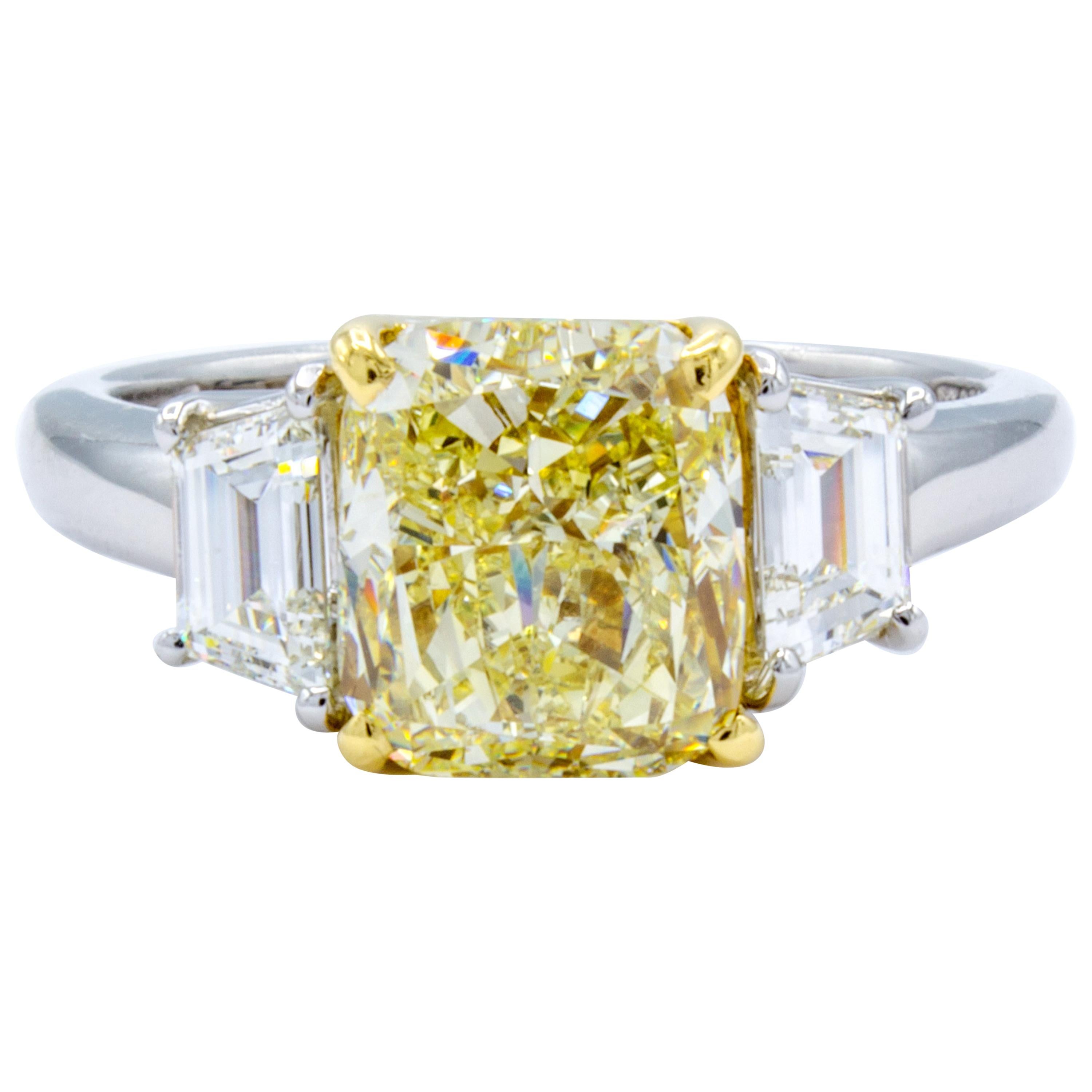 David Rosenberg 3.01 ct Cushion Fancy Light Yellow GIA Diamond Engagement Ring