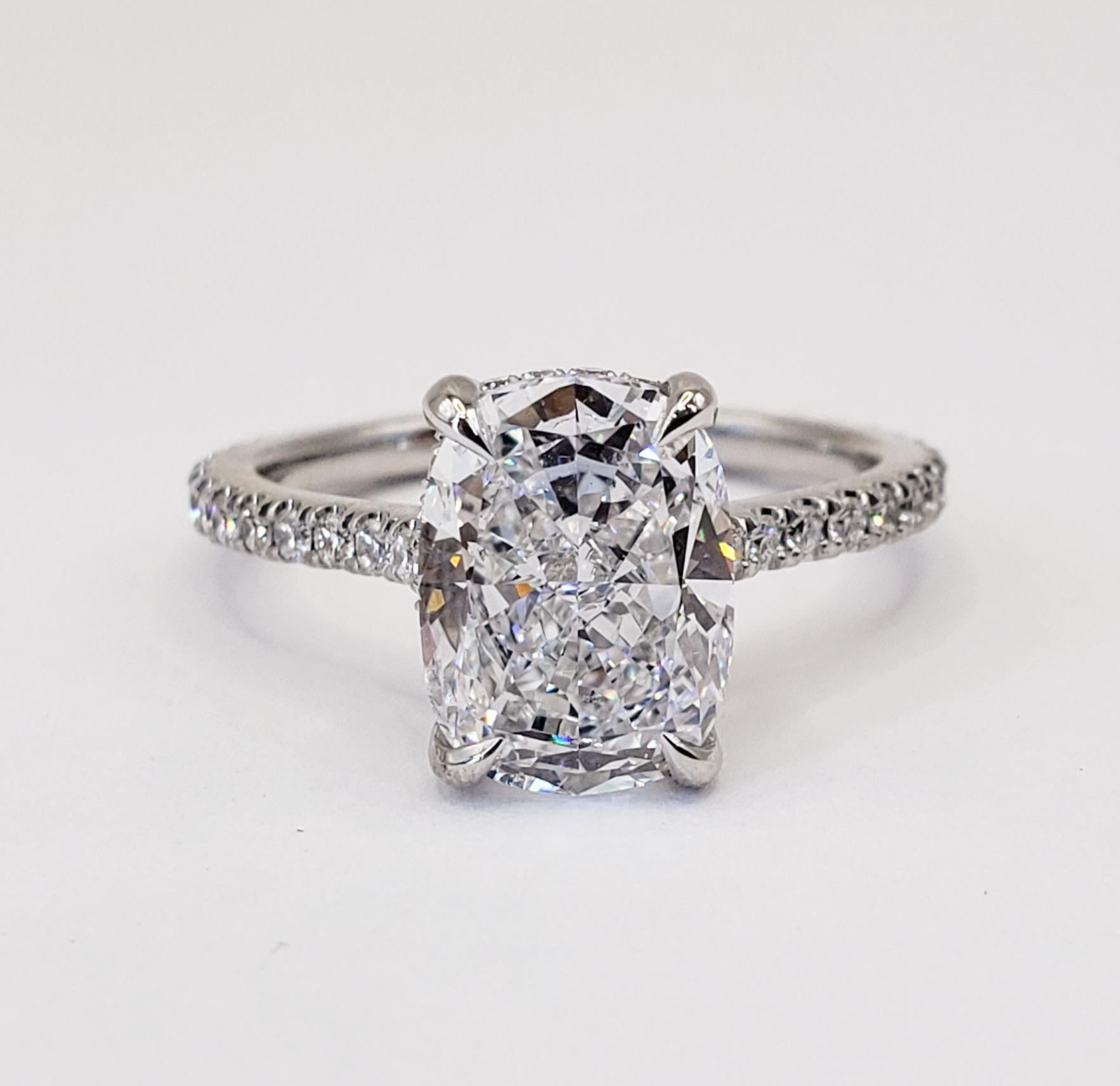 David Rosenberg 3.04 Carat Cushion D SI1 GIA Diamond Engagement Wedding Ring In New Condition In Boca Raton, FL