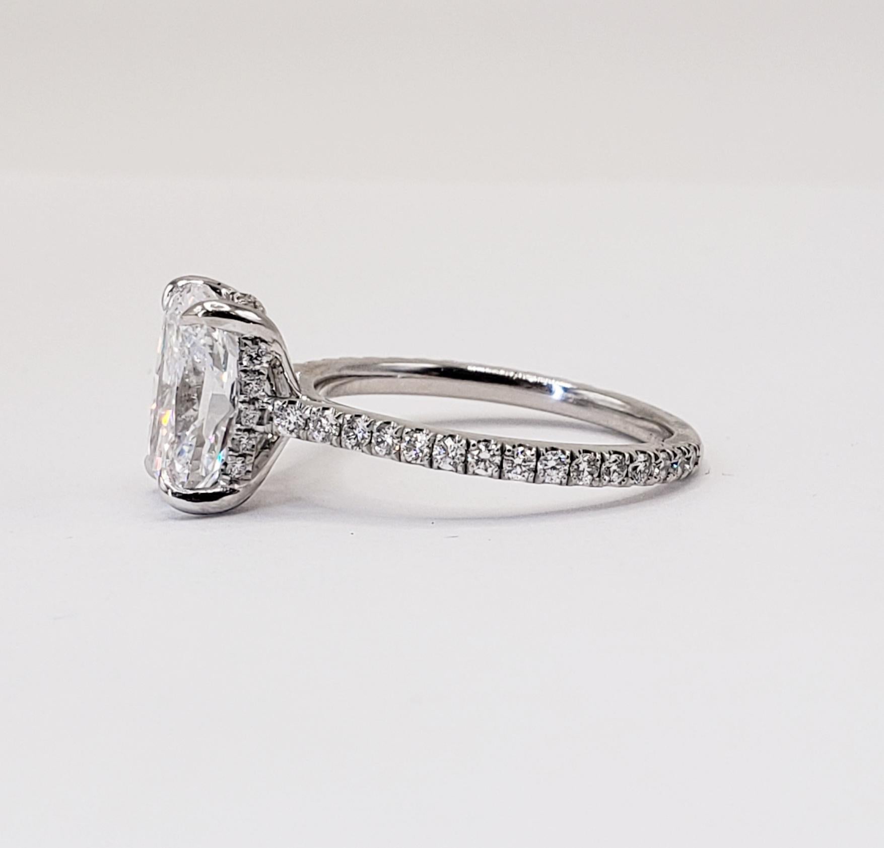 Women's David Rosenberg 3.04 Carat Cushion D SI1 GIA Diamond Engagement Wedding Ring