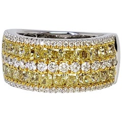 David Rosenberg 3.04 Carat Cushion Fancy Yellow Diamond Wedding Eternity Band