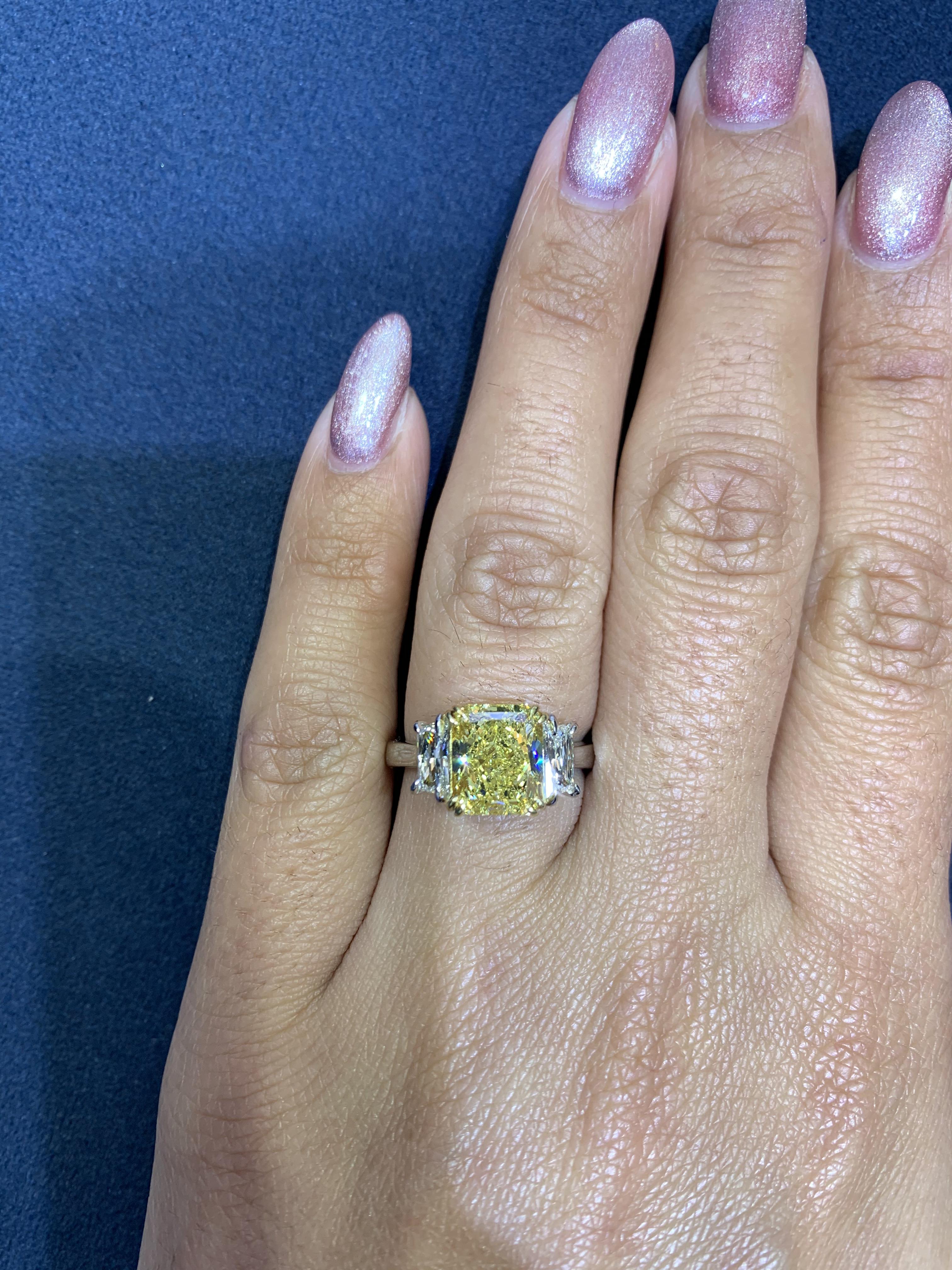 David Rosenberg 3.15 Carat Radiant Fancy Intense Yellow GIA Diamond Engagement   For Sale 3