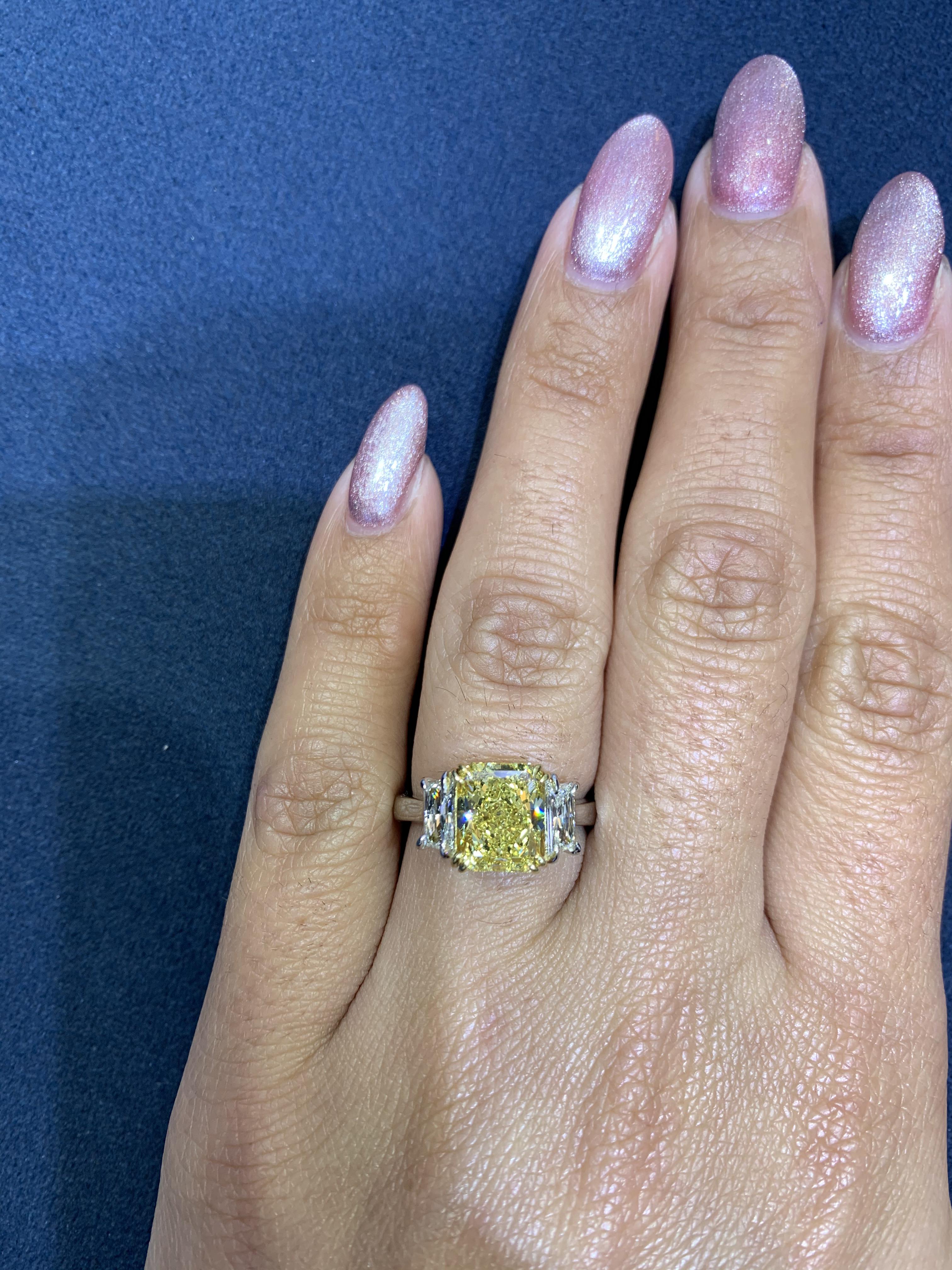 David Rosenberg 3.15 Carat Radiant Fancy Intense Yellow GIA Diamond Engagement   For Sale 2
