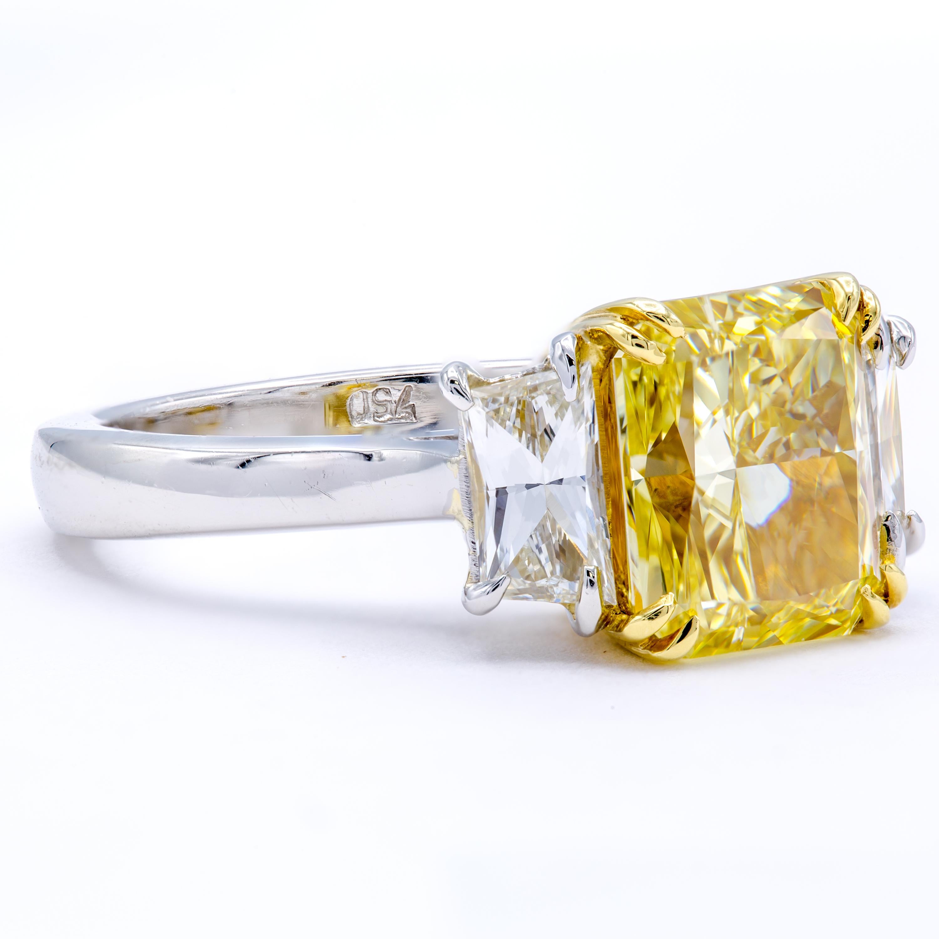 David Rosenberg 3.15 Carat Radiant Fancy Intense Yellow GIA Diamond Engagement   In New Condition For Sale In Boca Raton, FL