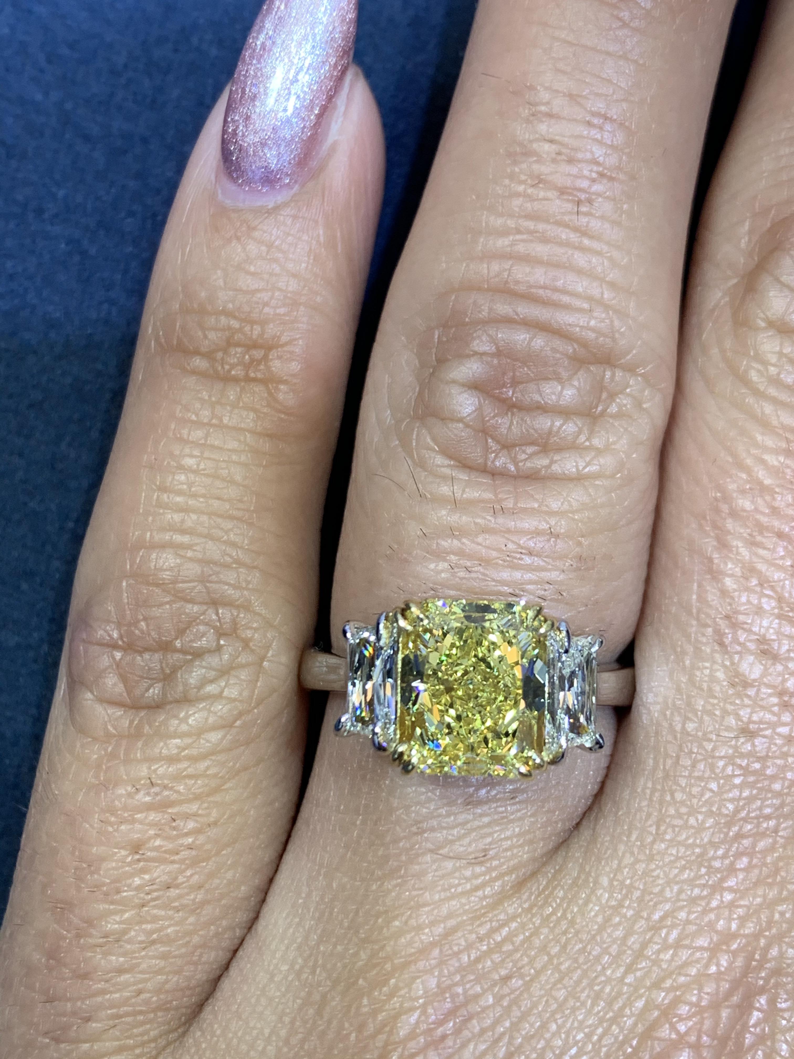 David Rosenberg 3.15 Carat Radiant Fancy Intense Yellow GIA Diamond Engagement   For Sale 1