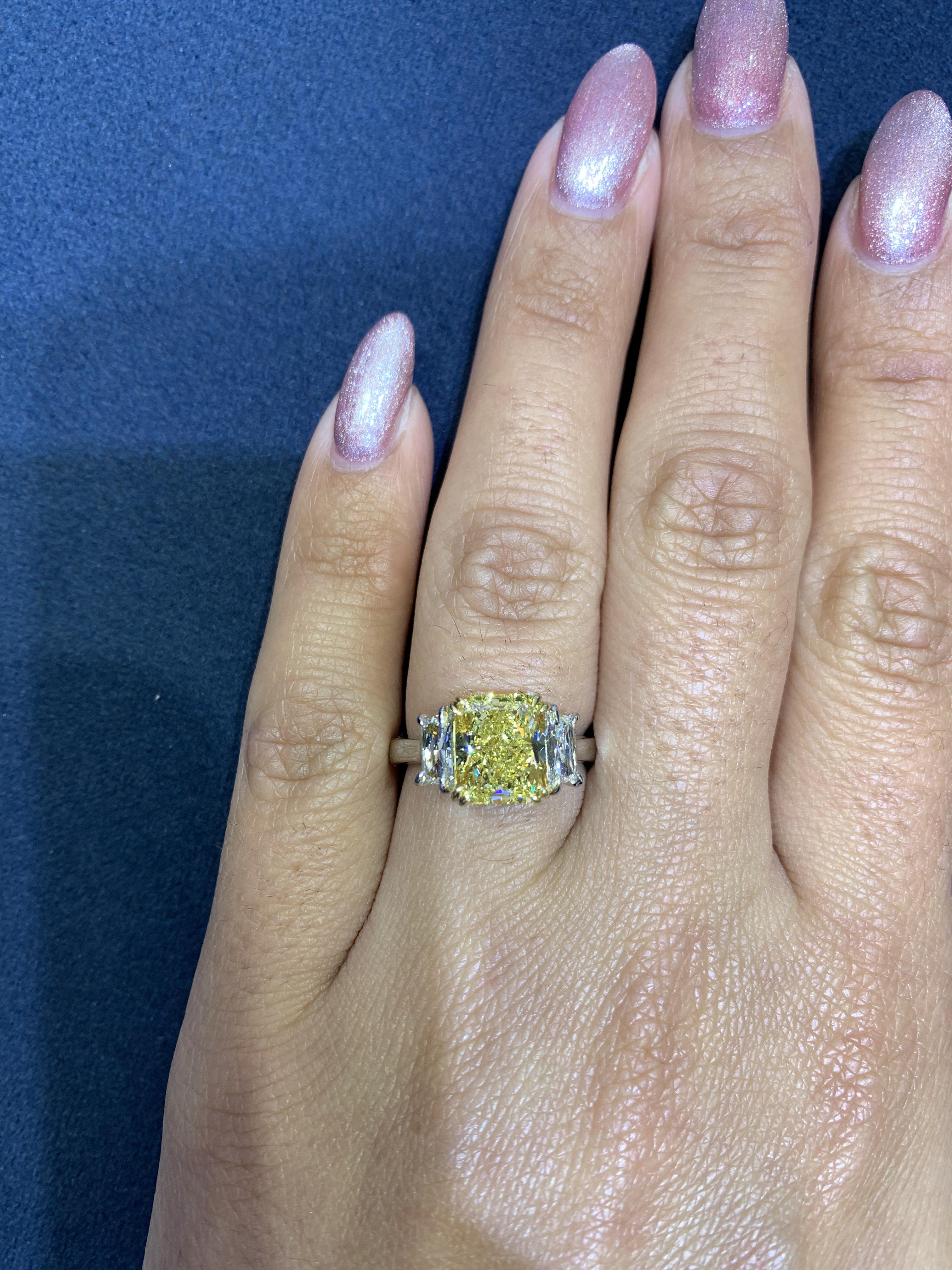 Women's David Rosenberg 3.15 Carat Radiant Fancy Intense Yellow GIA Diamond Engagement For Sale