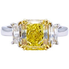David Rosenberg 3.15 Carat Radiant Fancy Intense Yellow GIA Diamond Engagement