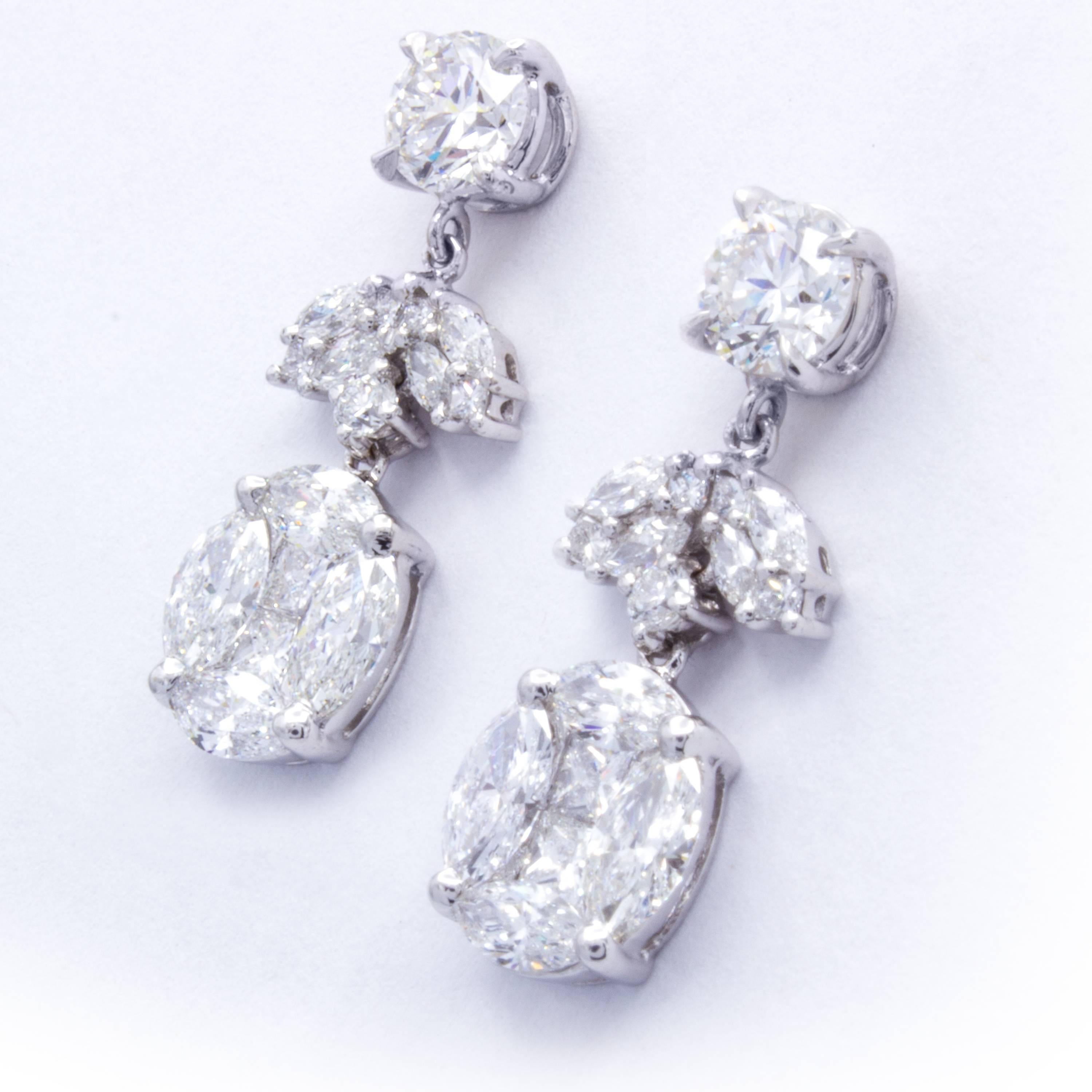Modern David Rosenberg 3.18 Total Carat GIA Round Stud Drop Dangle Diamond Earrings