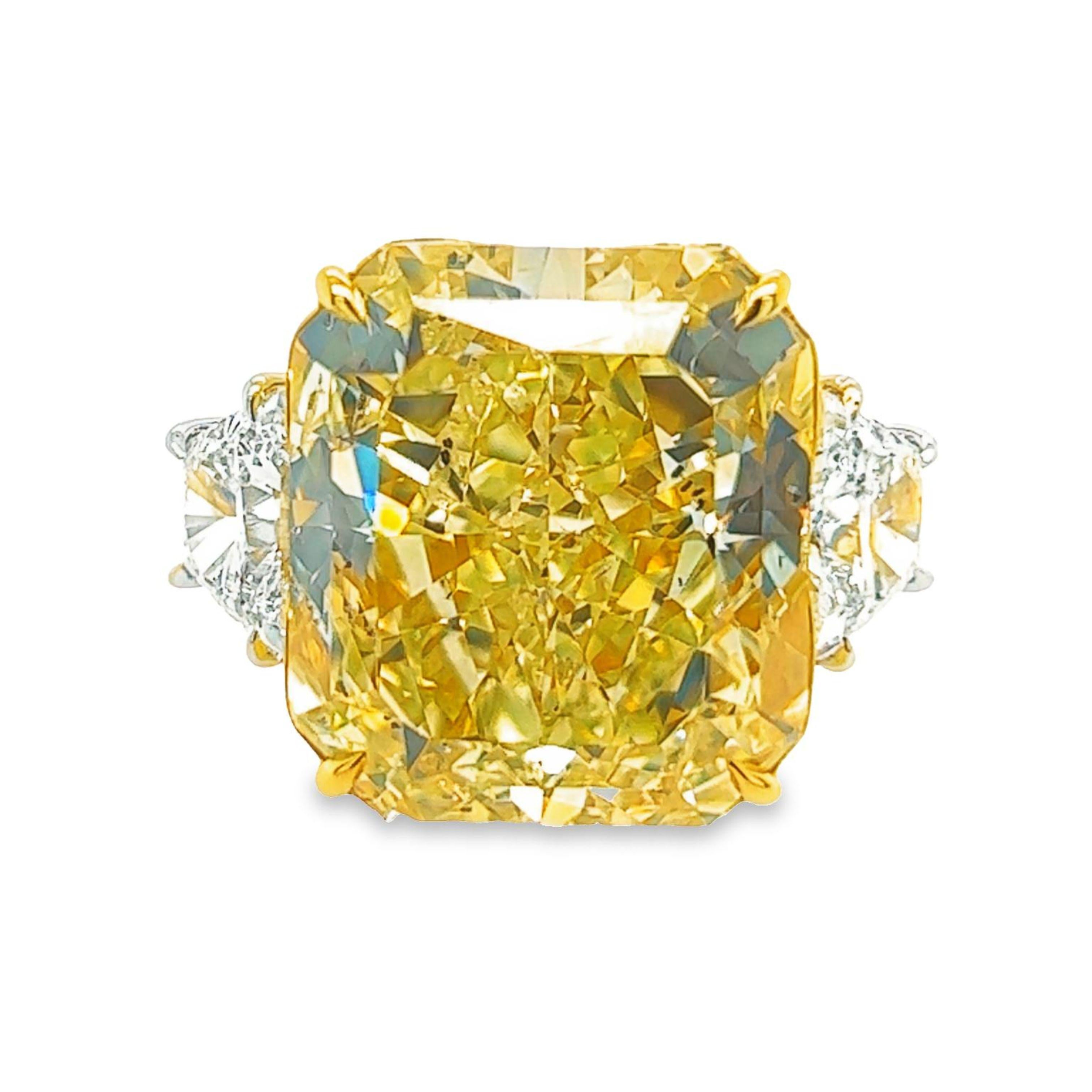 Verlobungsring mit 32,01 Karat strahlendem gelbem GIA-Diamant (Moderne) im Angebot