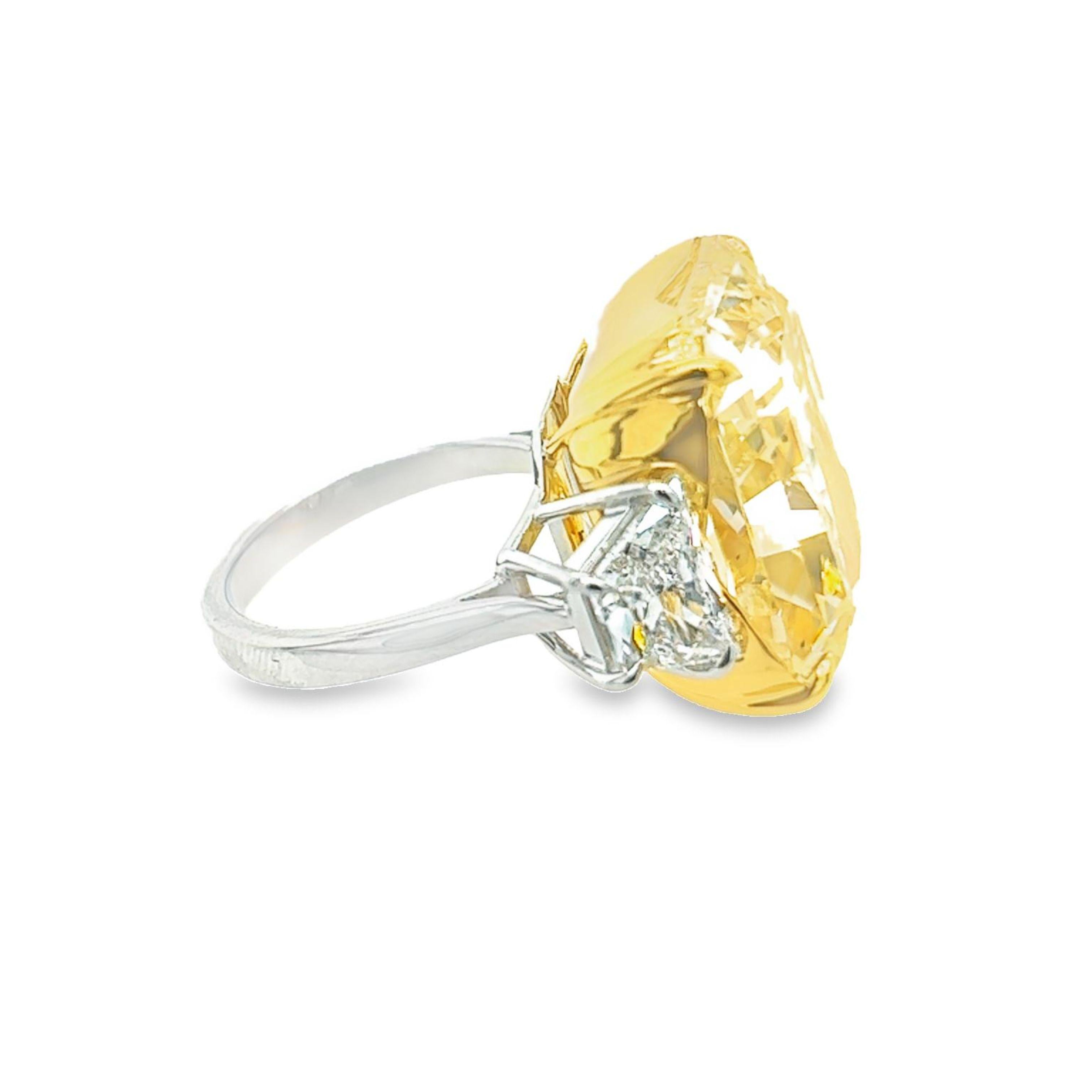 Radiant Cut David Rosenberg 32.01 Carat Radiant Fancy Yellow GIA Diamond Engagement Ring For Sale