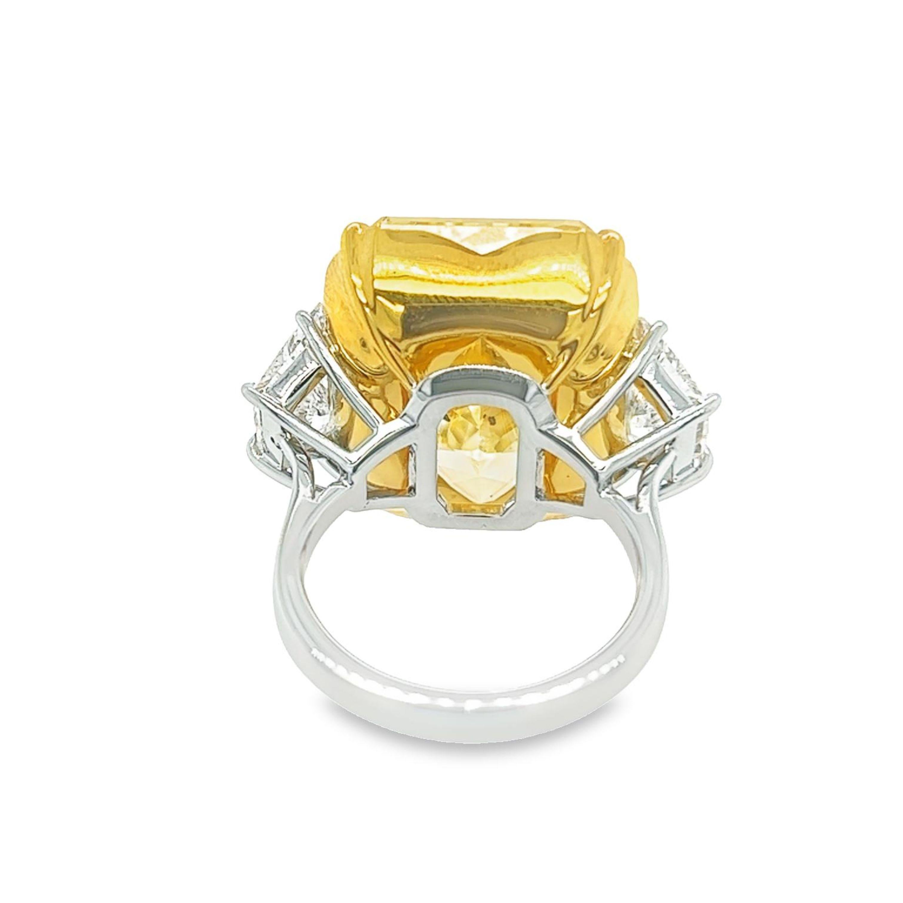 David Rosenberg 32.01 Carat Radiant Fancy Yellow GIA Diamond Engagement Ring In New Condition For Sale In Boca Raton, FL