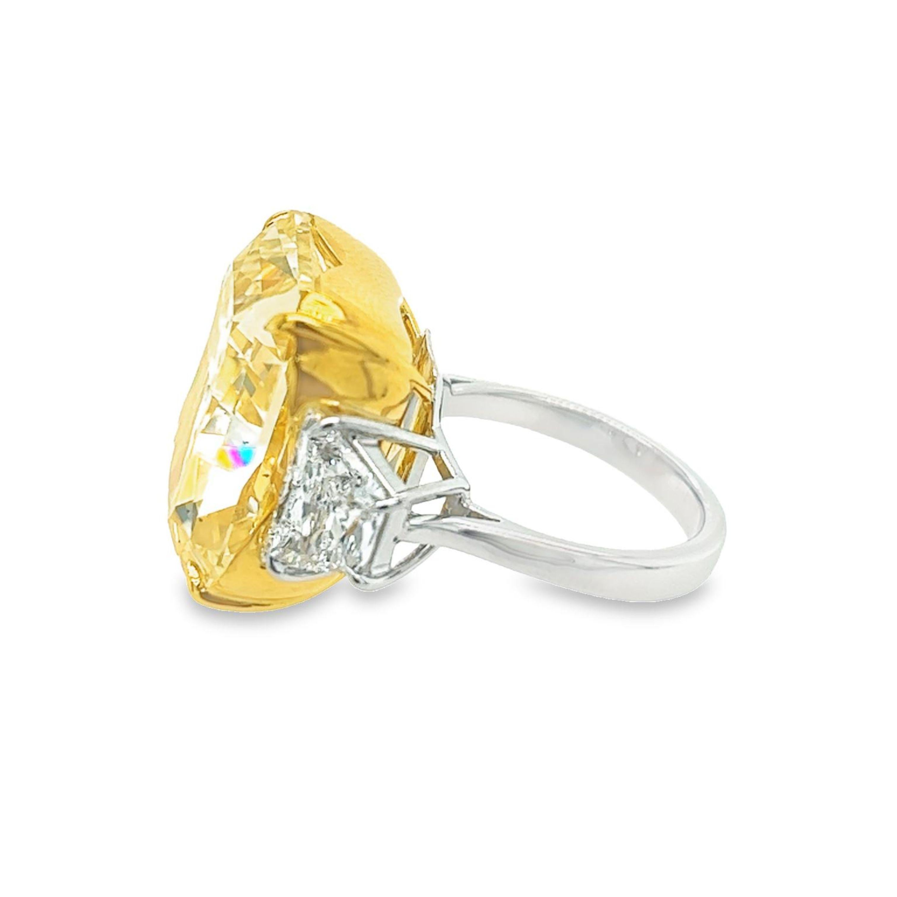 Women's David Rosenberg 32.01 Carat Radiant Fancy Yellow GIA Diamond Engagement Ring For Sale