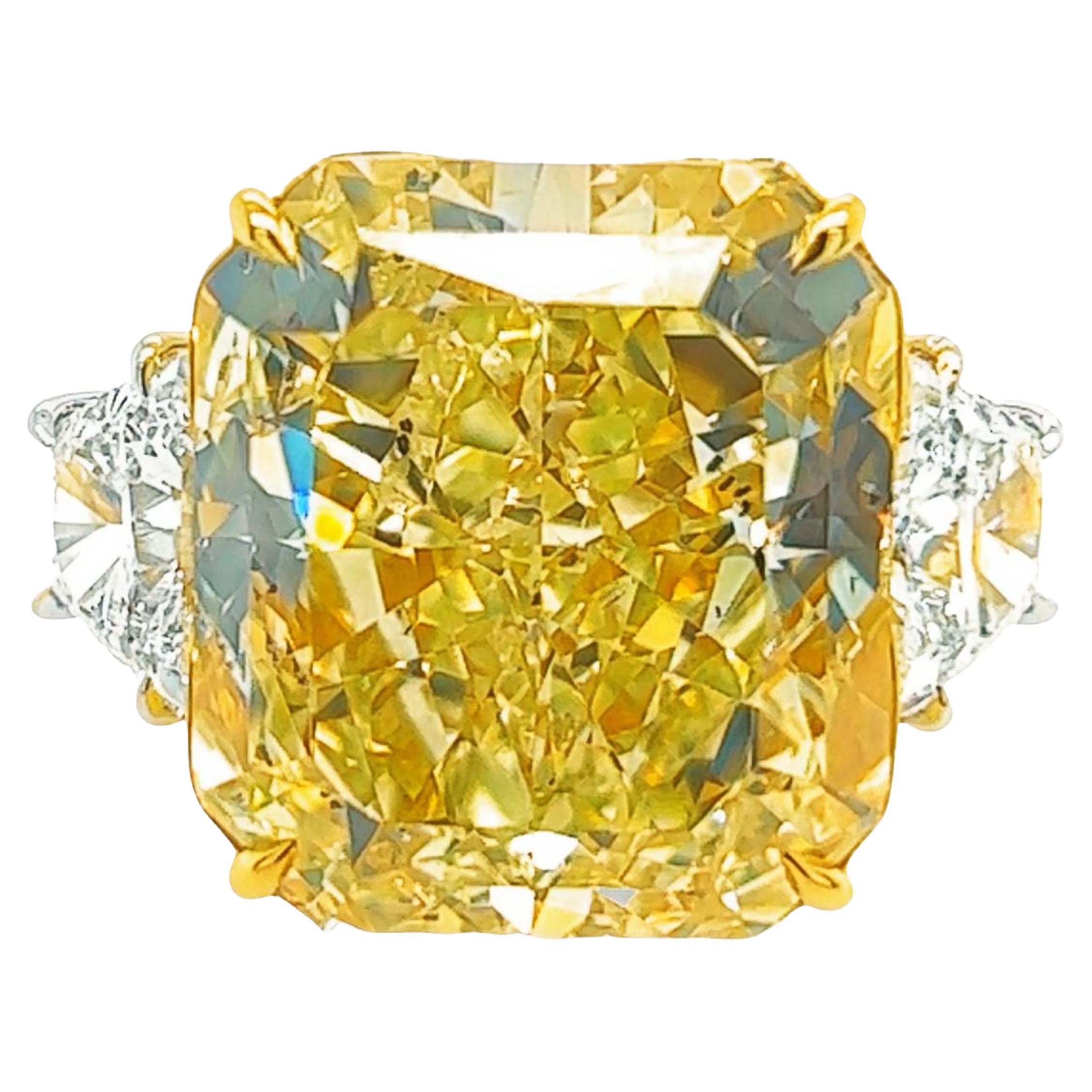 David Rosenberg 32.01 Carat Radiant Fancy Yellow GIA Diamond Engagement Ring For Sale