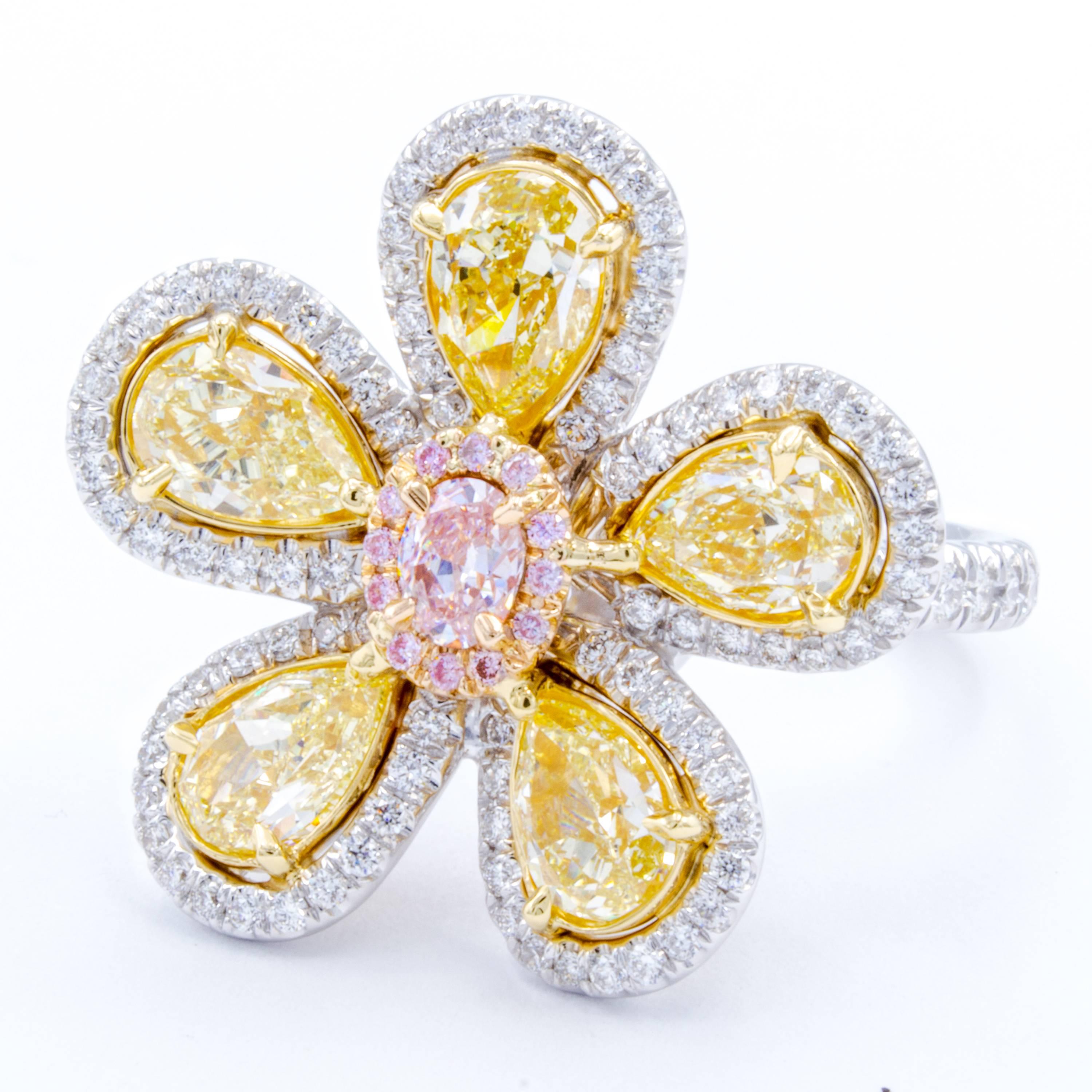 eau de rose fancy diamond flower ring