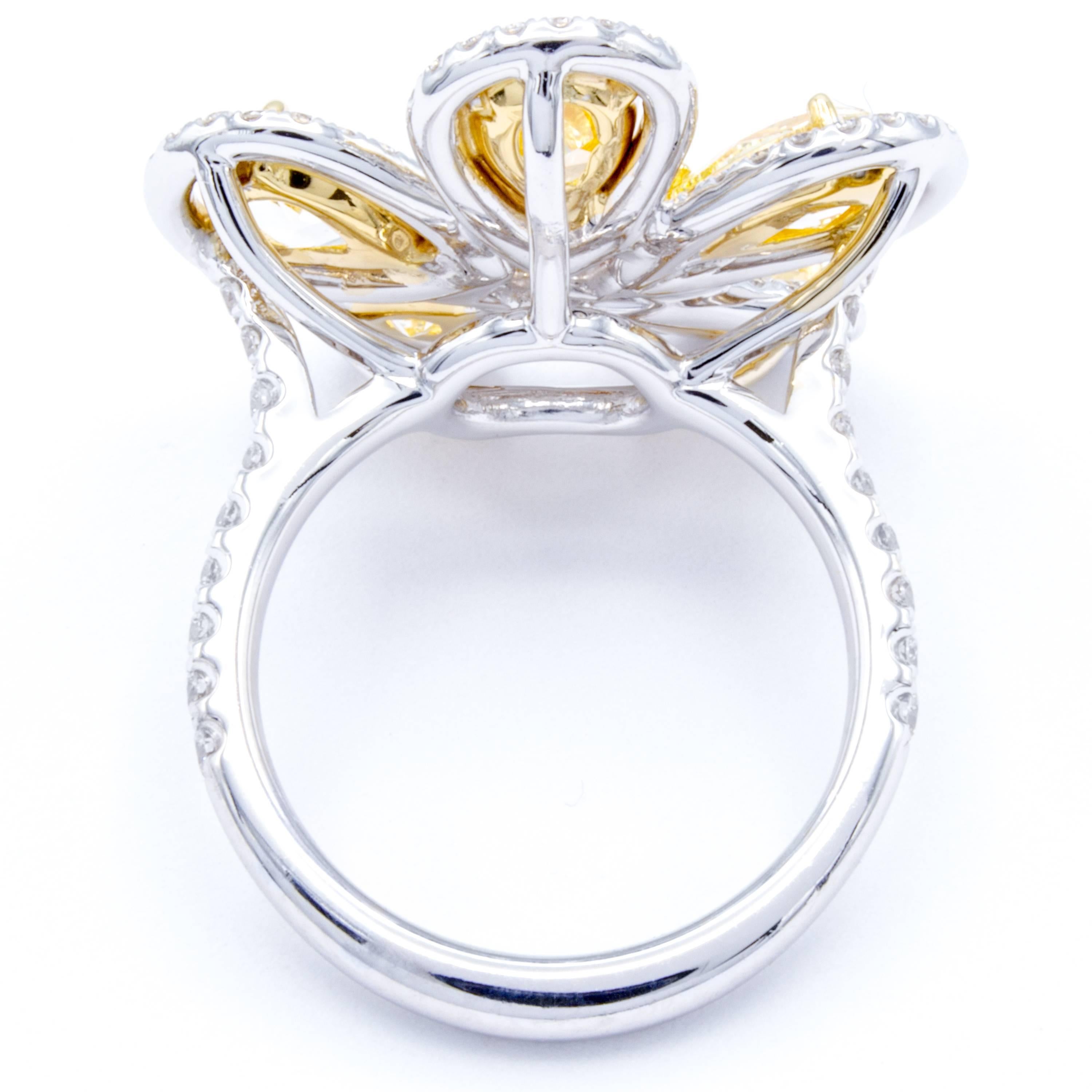 David Rosenberg 3.23 Total Carat Yellow and Pink Multi Shape Diamond Flower Ring For Sale 1