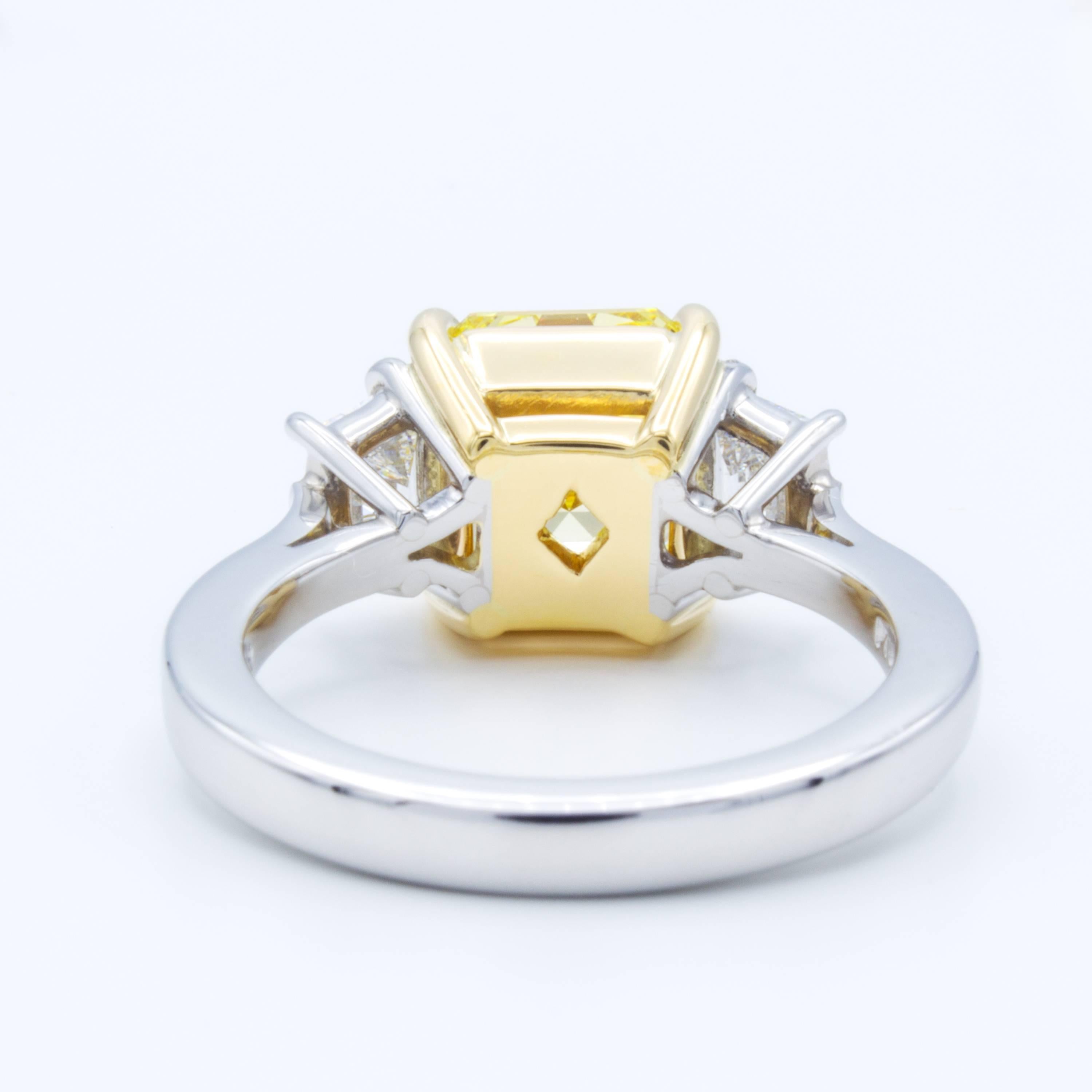 David Rosenberg 3.39 Carat Asscher Fancy Vivid GIA Three-Stone Diamond Ring 1