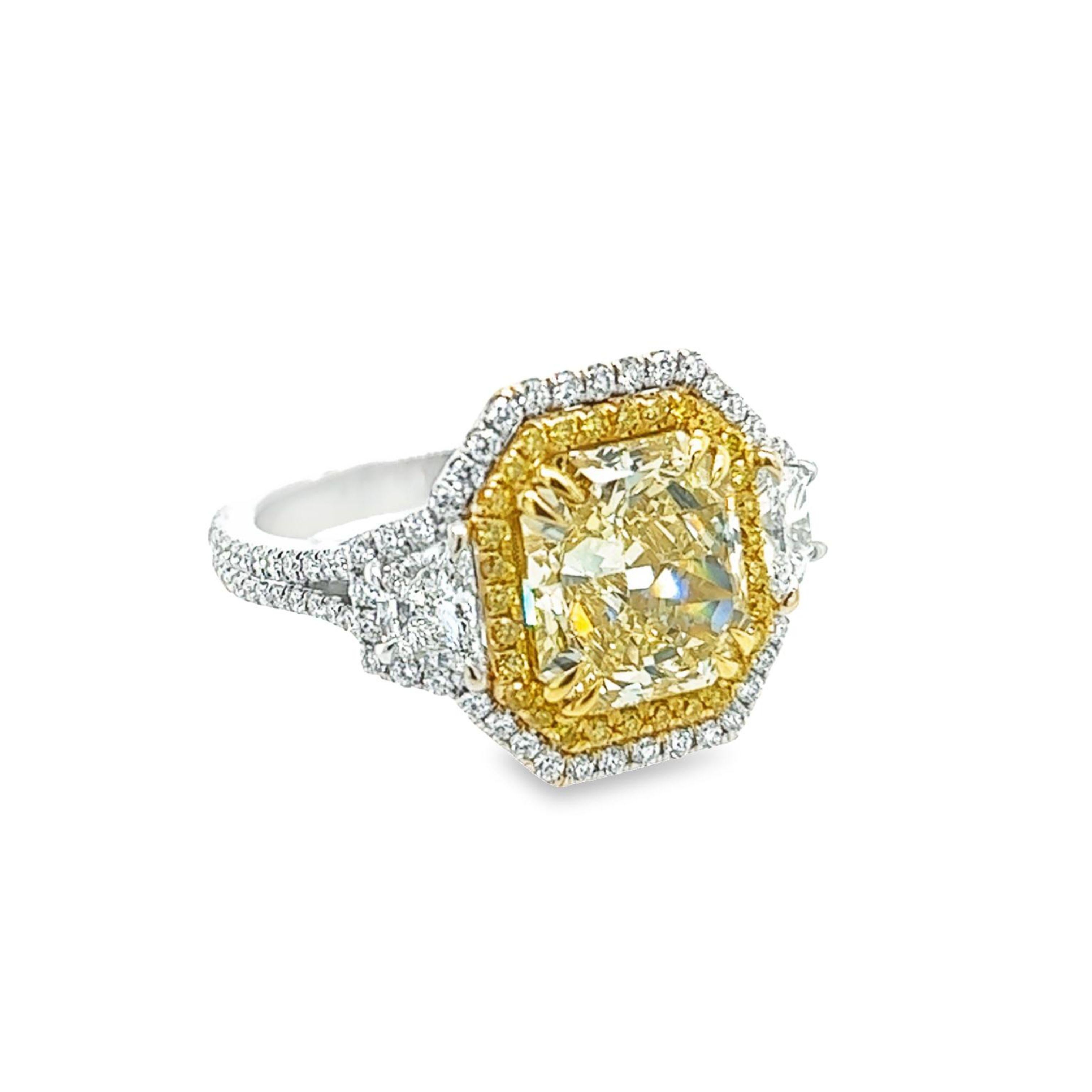 Modern David Rosenberg 3.67 Carat Radiant Fancy Yellow VVS2 GIA Diamond Engagement Ring For Sale
