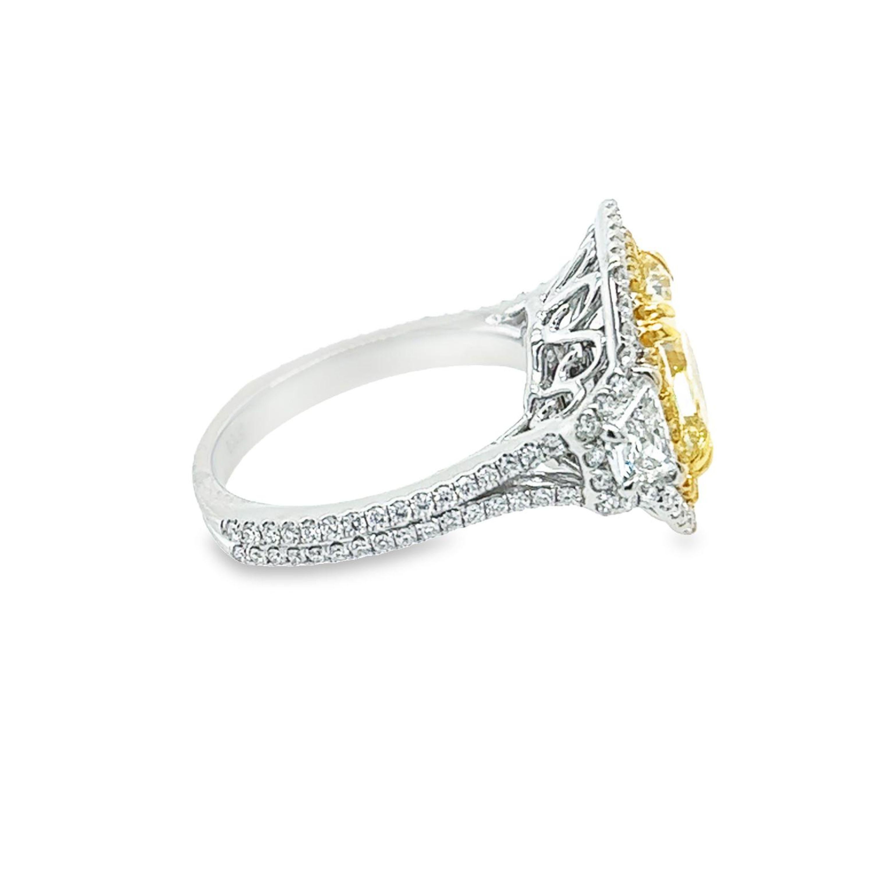 Marquise Cut David Rosenberg 3.67 Carat Radiant Fancy Yellow VVS2 GIA Diamond Engagement Ring For Sale