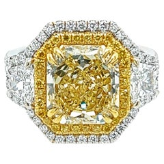 David Rosenberg Verlobungsring mit 3,67 Karat strahlendem gelbem VVS2 GIA Diamant