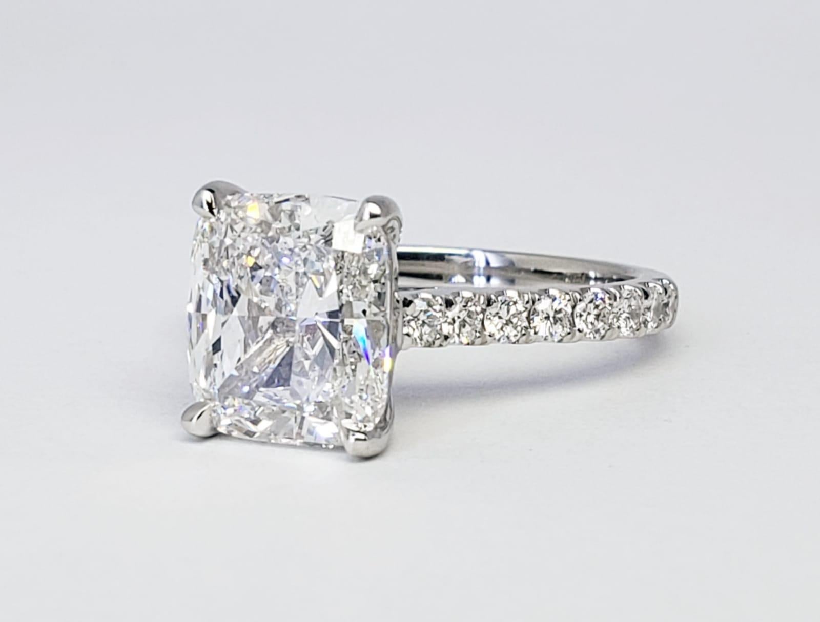 David Rosenberg 3.76 Carat Cushion E/VVS2 GIA Platinum Diamond Engagement Ring 2