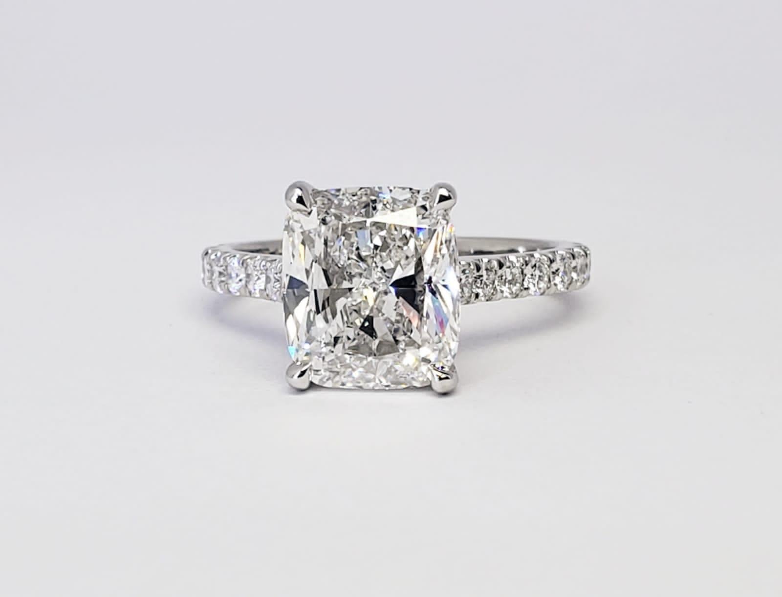 David Rosenberg 3.76 Carat Cushion E/VVS2 GIA Platinum Diamond Engagement Ring 3