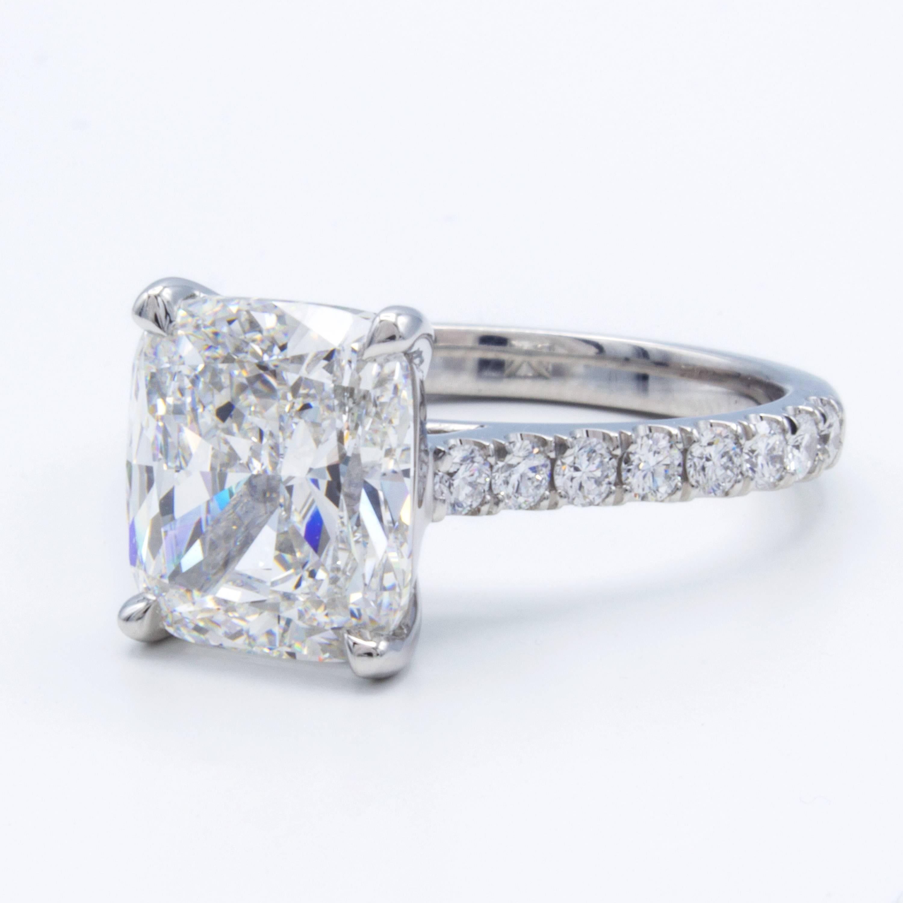 Modern David Rosenberg 3.76 Carat Cushion E/VVS2 GIA Platinum Diamond Engagement Ring