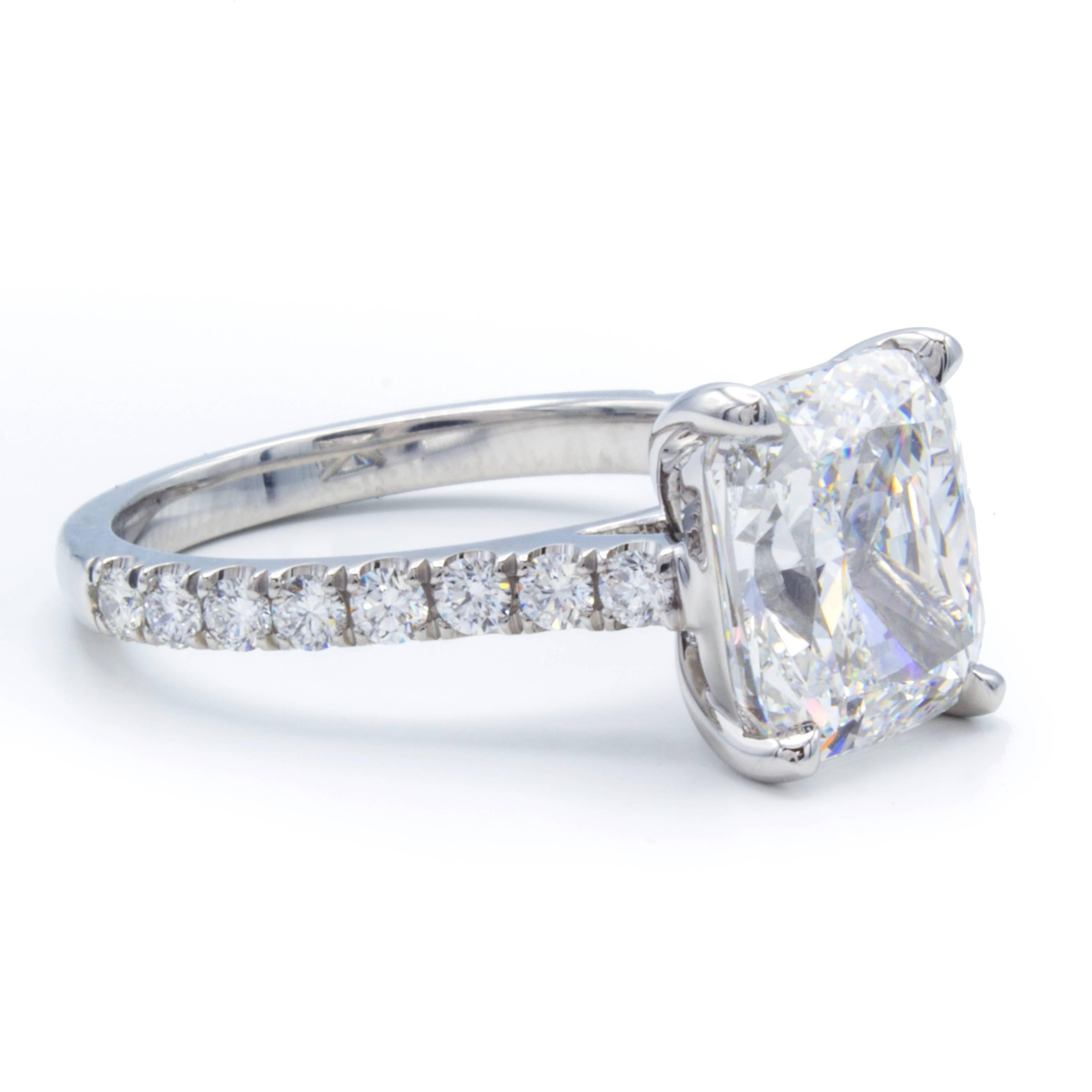 Women's David Rosenberg 3.76 Carat Cushion E/VVS2 GIA Platinum Diamond Engagement Ring