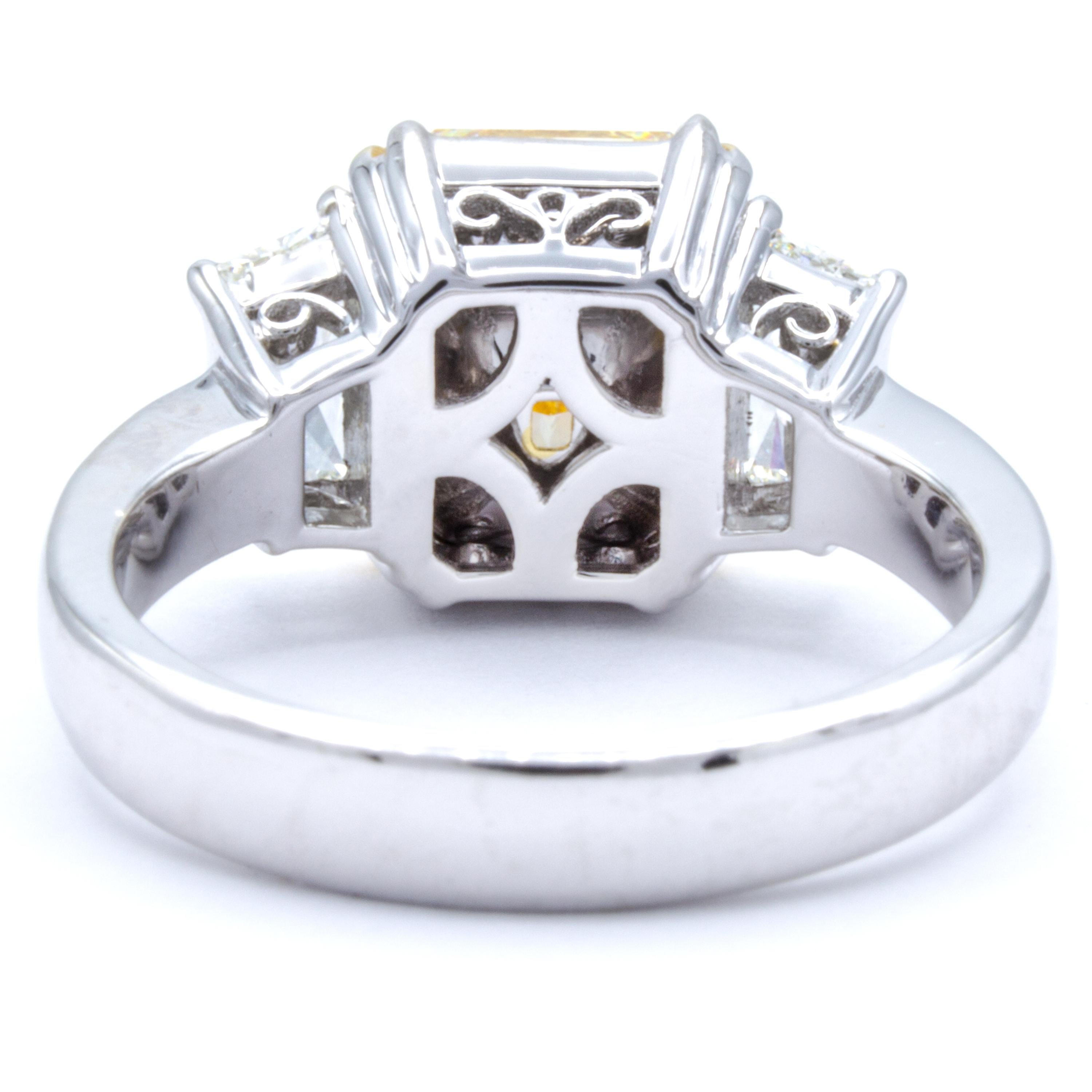 Modern David Rosenberg 3.81 Carat Radiant GIA FLY Three-Stone Diamond Engagement Ring
