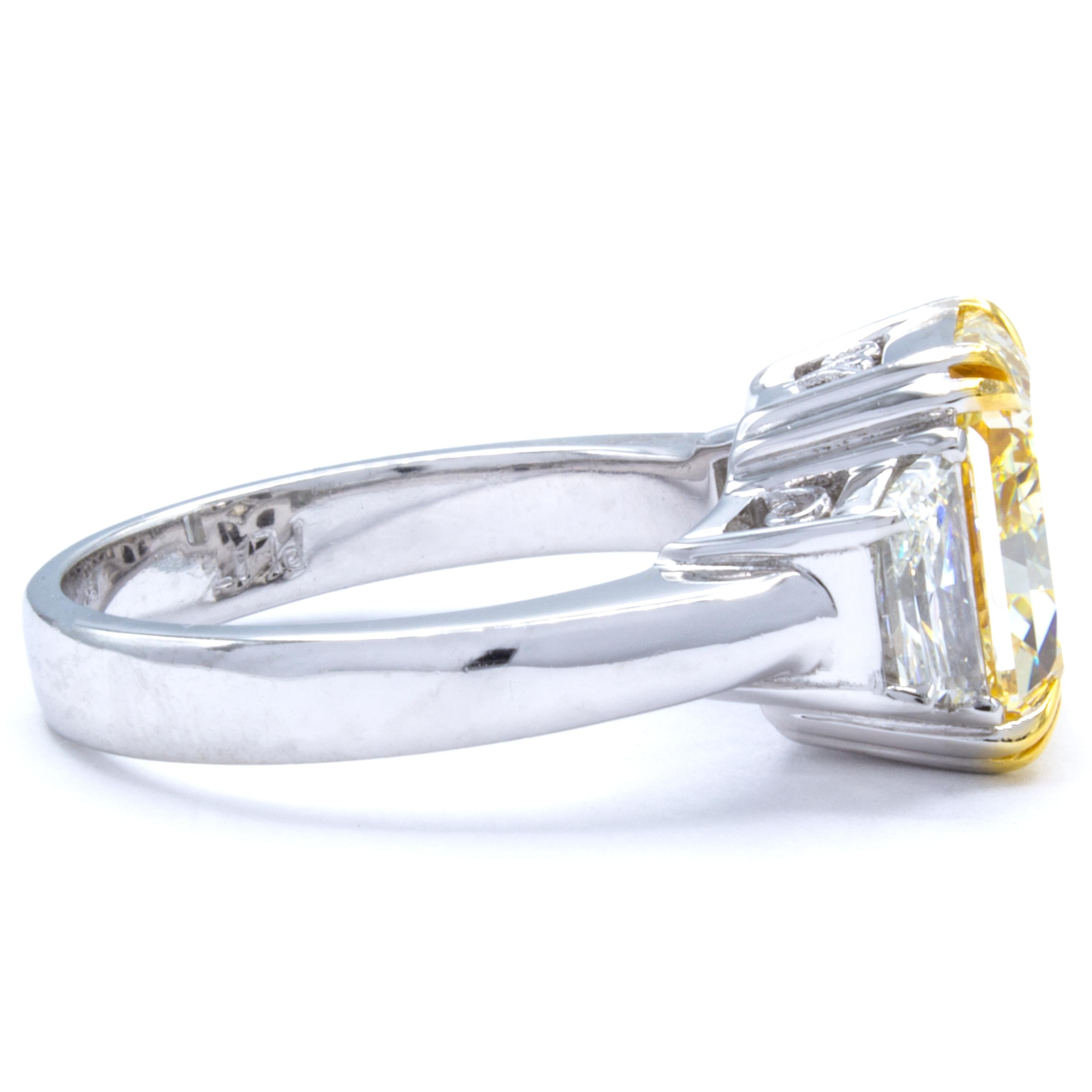 Radiant Cut David Rosenberg 3.81 Carat Radiant GIA FLY Three-Stone Diamond Engagement Ring