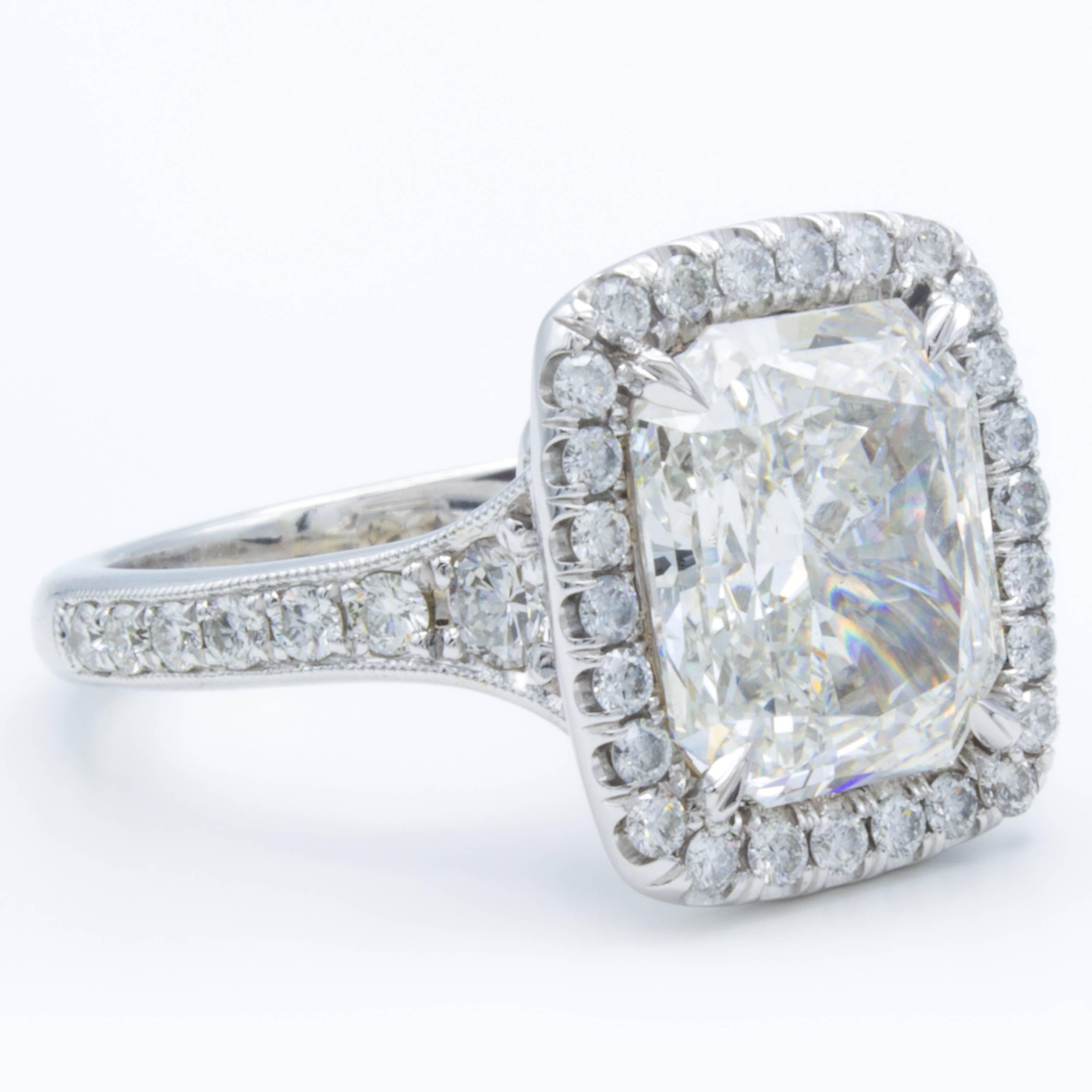 David Rosenberg 4.04 Carat Radiant Cut GIA Halo Diamond Engagement Ring 2