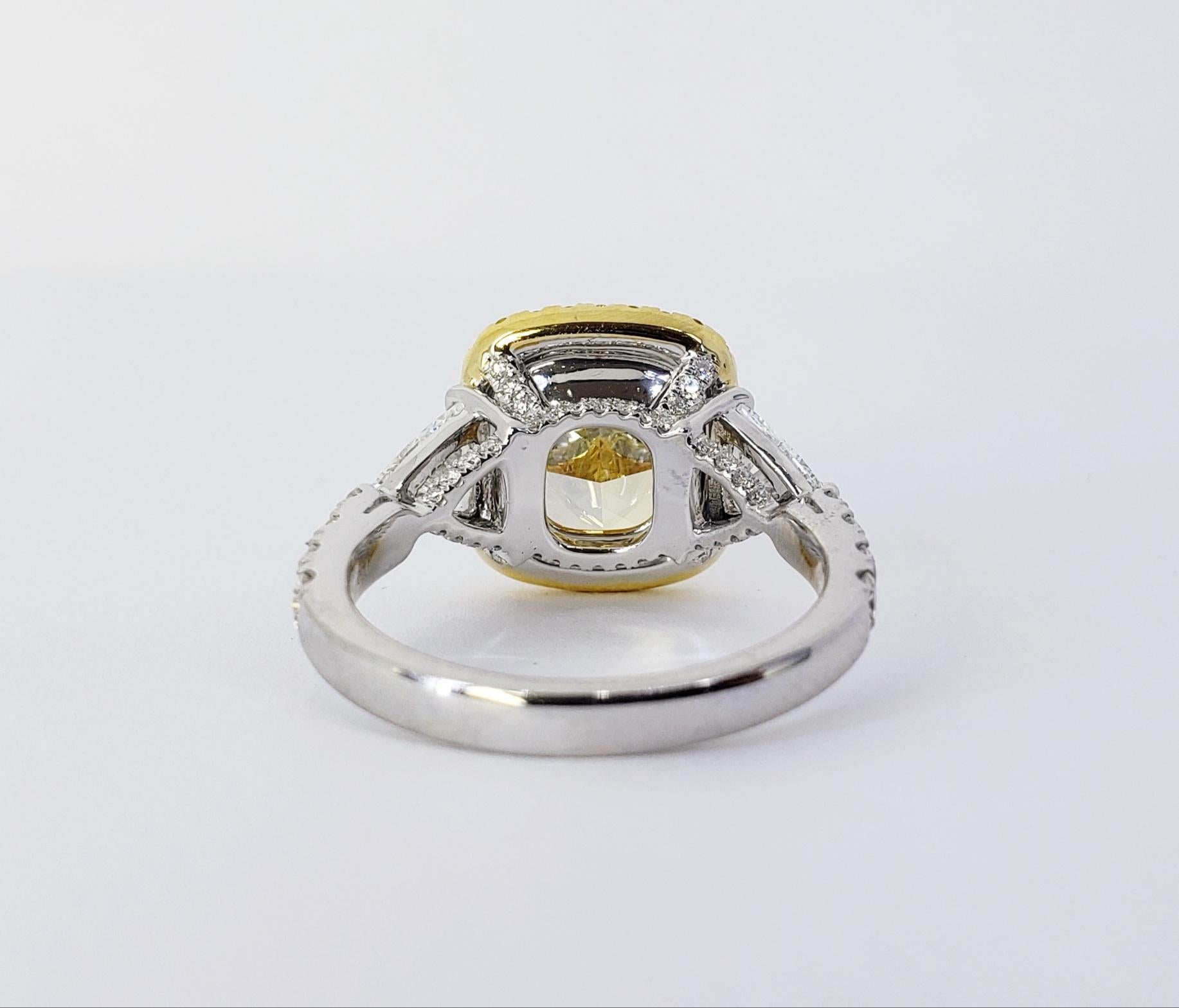 Modern David Rosenberg 4.03 Ct Cushion Fancy Intense Yellow GIA Diamond Engagement Ring For Sale