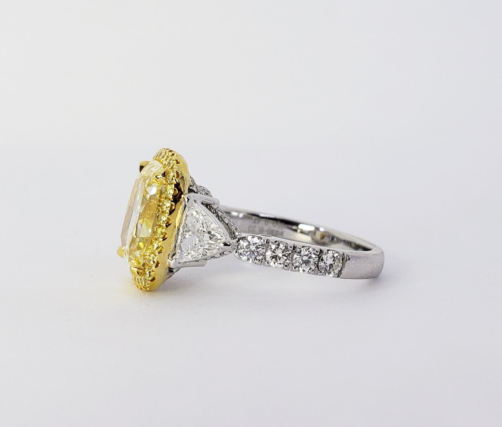 Cushion Cut David Rosenberg 4.03 Ct Cushion Fancy Intense Yellow GIA Diamond Engagement Ring For Sale