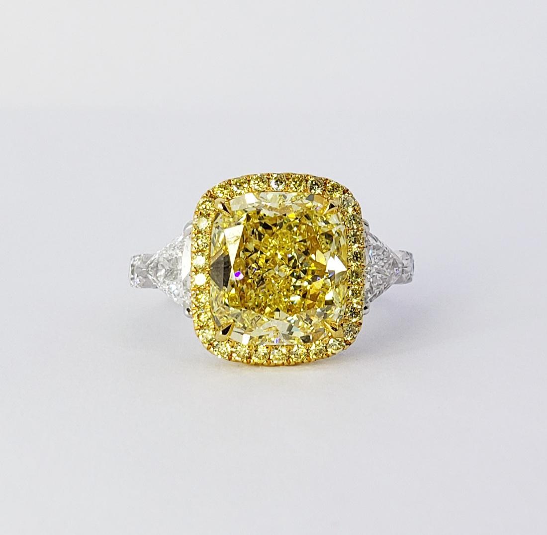 David Rosenberg 4.03 Ct Cushion Fancy Intense Yellow GIA Diamond Engagement Ring In New Condition For Sale In Boca Raton, FL