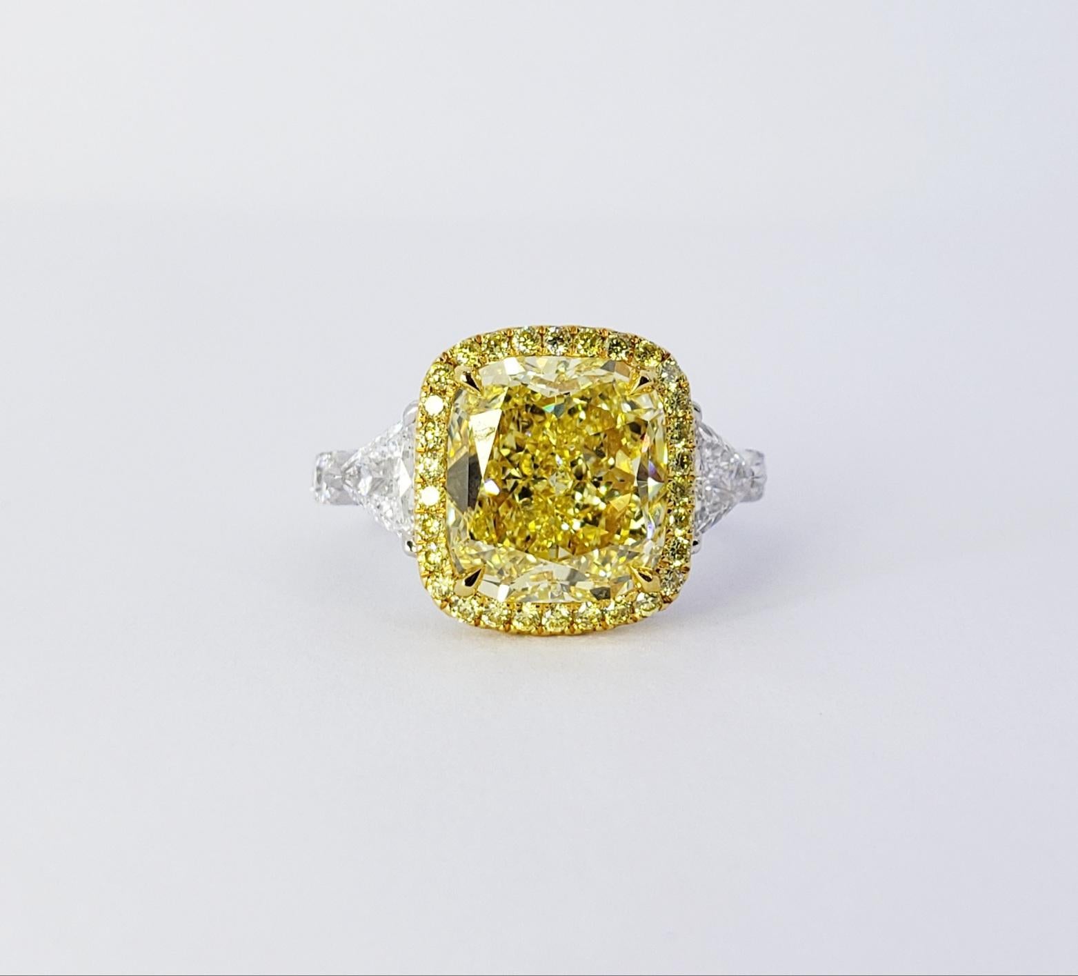 Men's David Rosenberg 4.03 Ct Cushion Fancy Intense Yellow GIA Diamond Engagement Ring For Sale