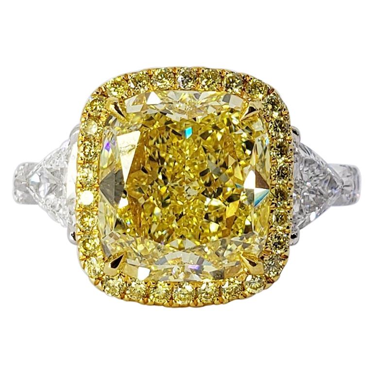 David Rosenberg 4.03 Ct Cushion Fancy Intense Yellow GIA Diamond Engagement Ring For Sale