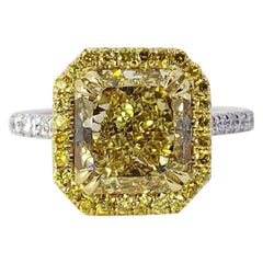 David Rosenberg Anello di fidanzamento con diamante aureolato radiante FIY/VS2 GIA da 4,03 ct