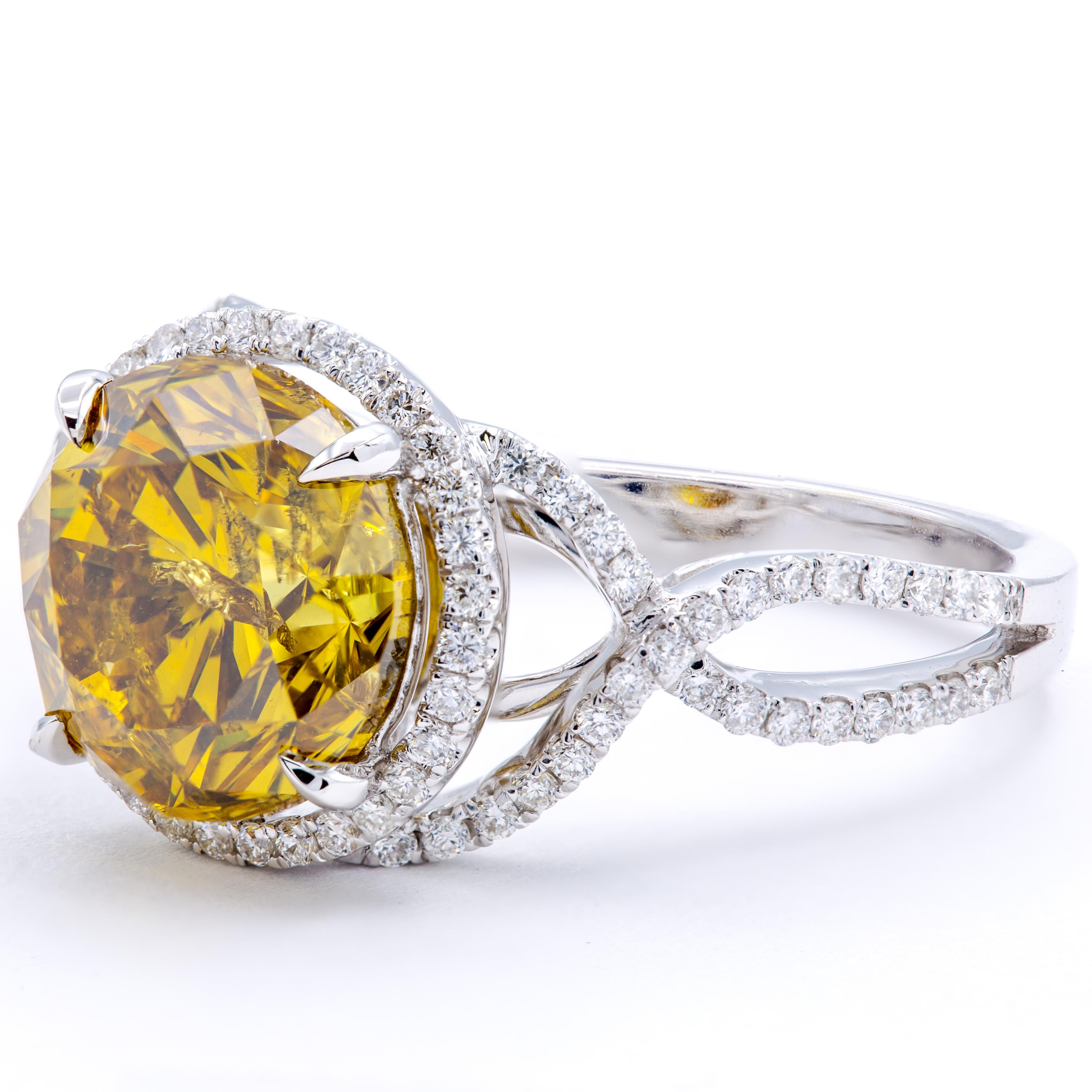 Modern David Rosenberg 4.05 Carat Round Fancy Deep Brown Orange Yellow Diamond Ring