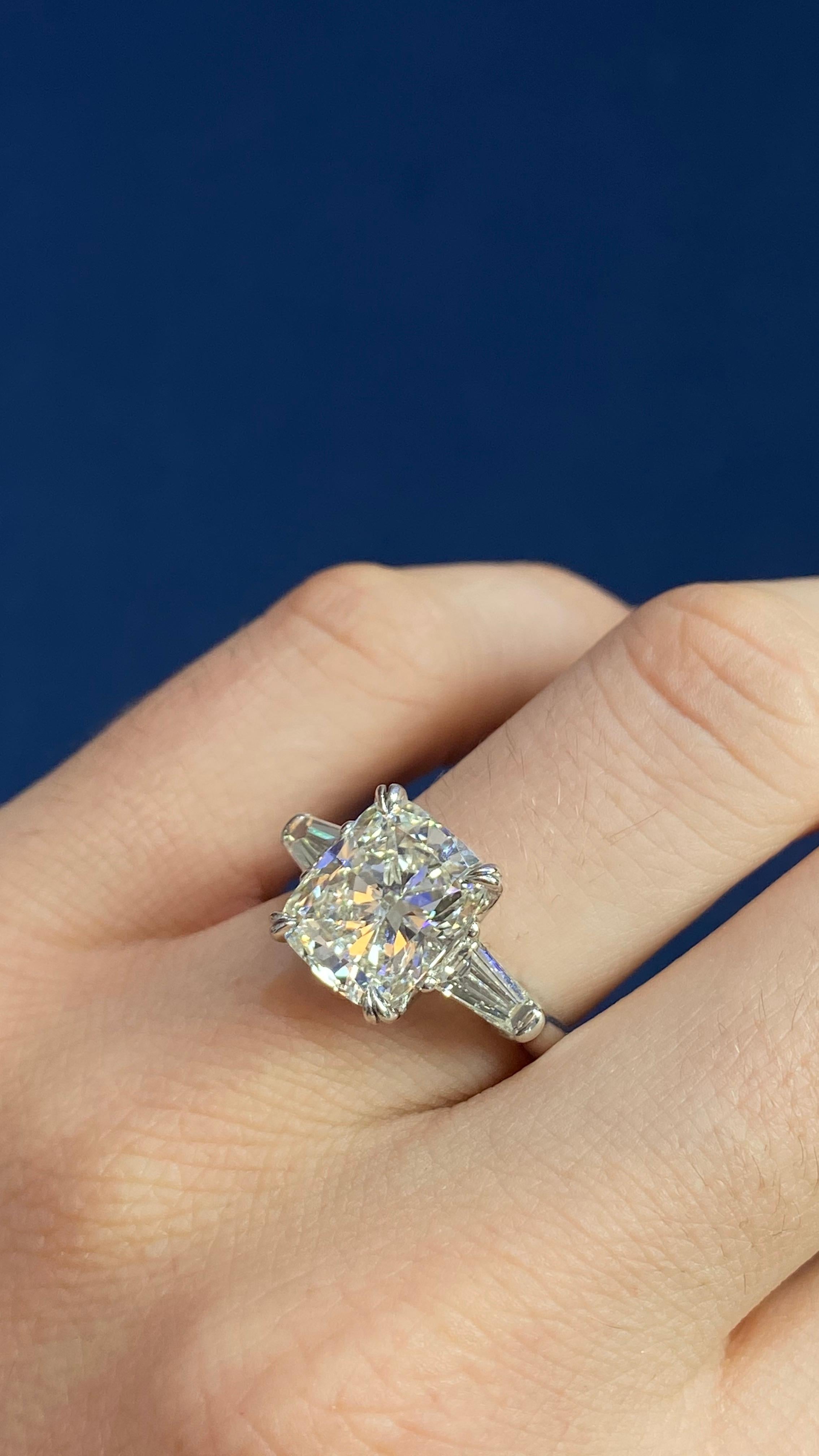 Women's David Rosenberg 4.12 Carat Cushion Cut GIA Platinum Diamond Engagement Ring