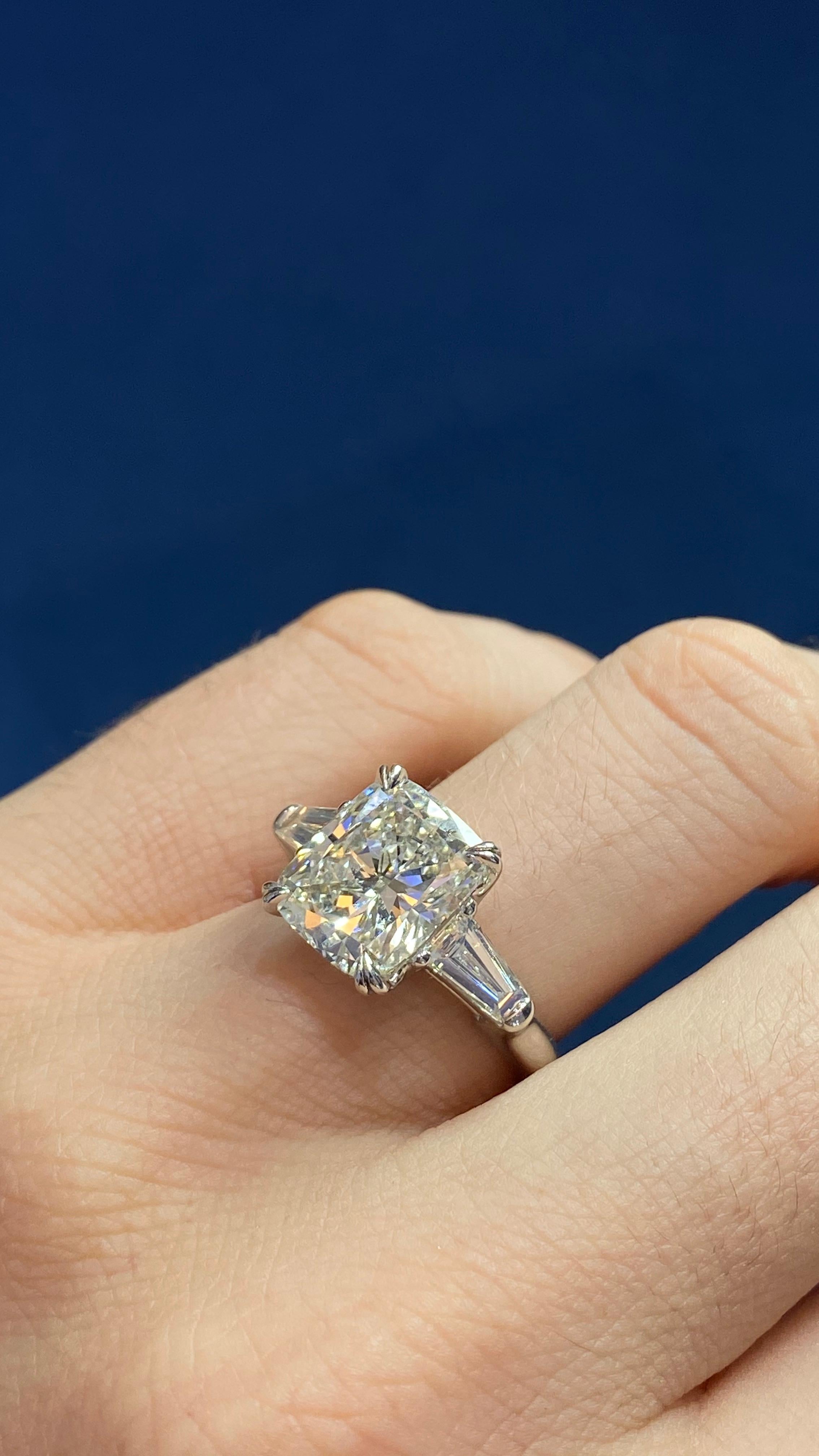David Rosenberg 4.12 Carat Cushion Cut GIA Platinum Diamond Engagement Ring 1