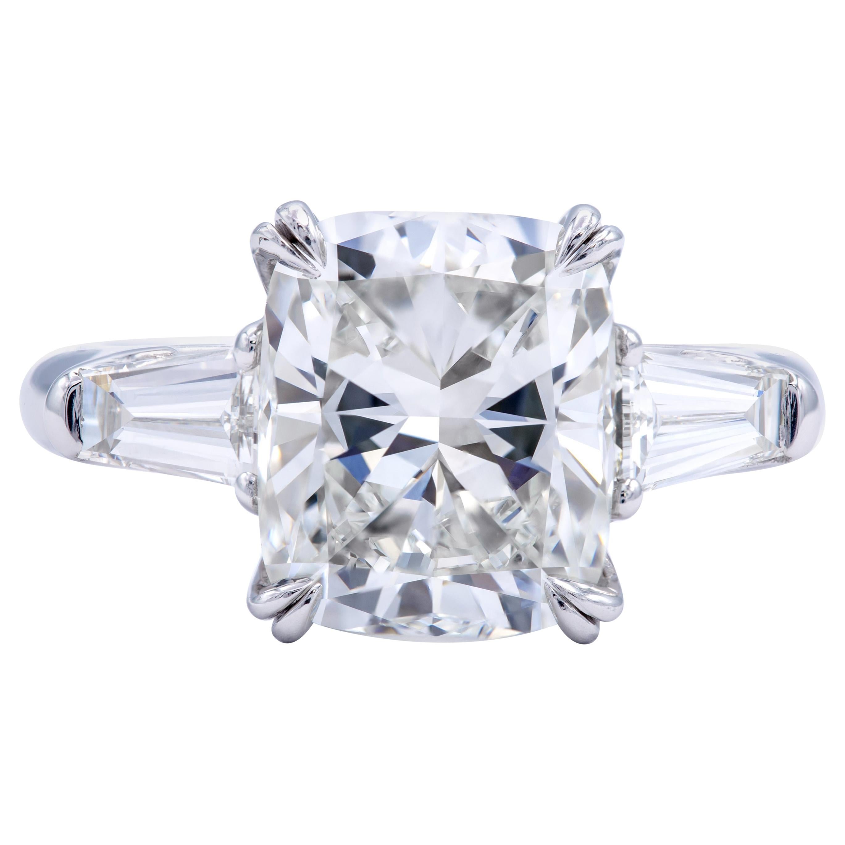 David Rosenberg 4.12 Carat Cushion Cut GIA Platinum Diamond Engagement Ring