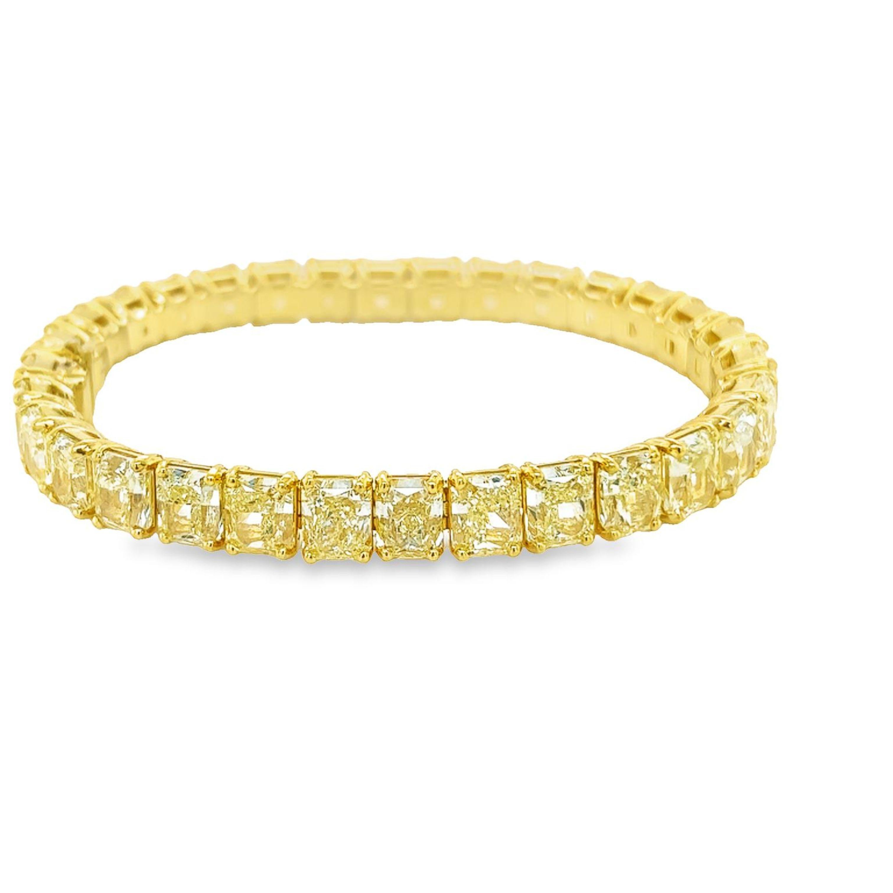 David Rosenberg 42.75 Carat Tw Radiant Fancy Yellow Diamond GIA Tennis Bracelet  In New Condition For Sale In Boca Raton, FL