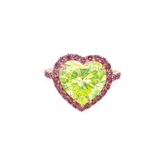 David Rosenberg 4.27ct Heart Shape Fancy Vivid Green Yellow GIA Diamond Ring