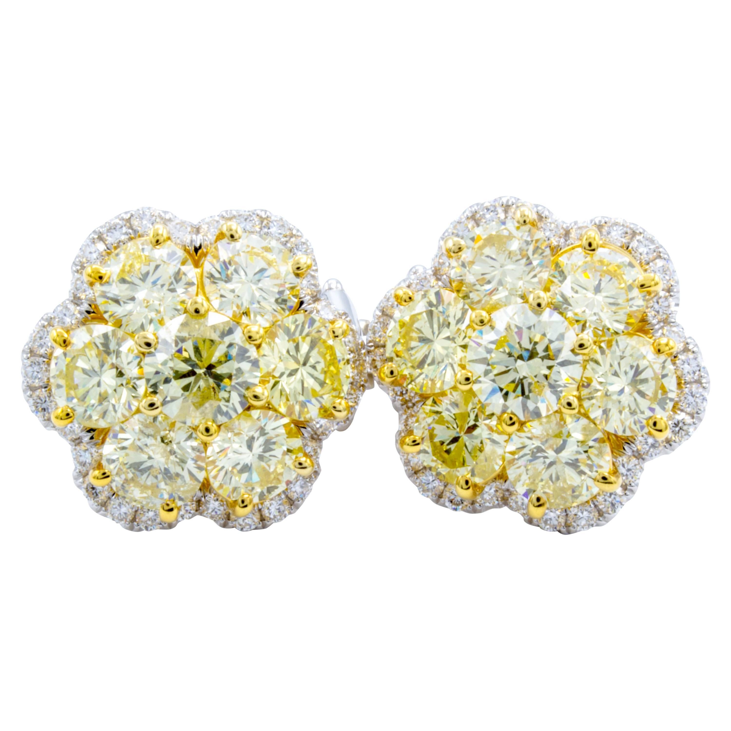 David Rosenberg 4.33 Carat Fancy Light Yellow, Flower Stud Diamond Earrings