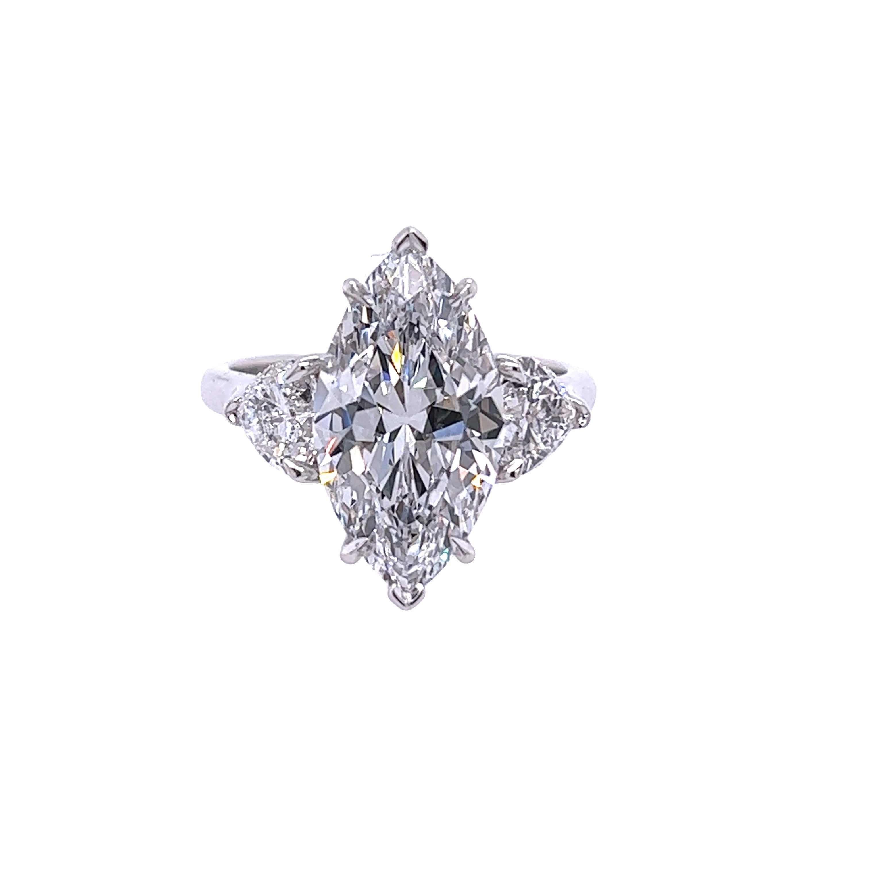 Women's David Rosenberg 4.96 Carat Marquise D IF Type II B GIA Diamond Engagement Ring For Sale