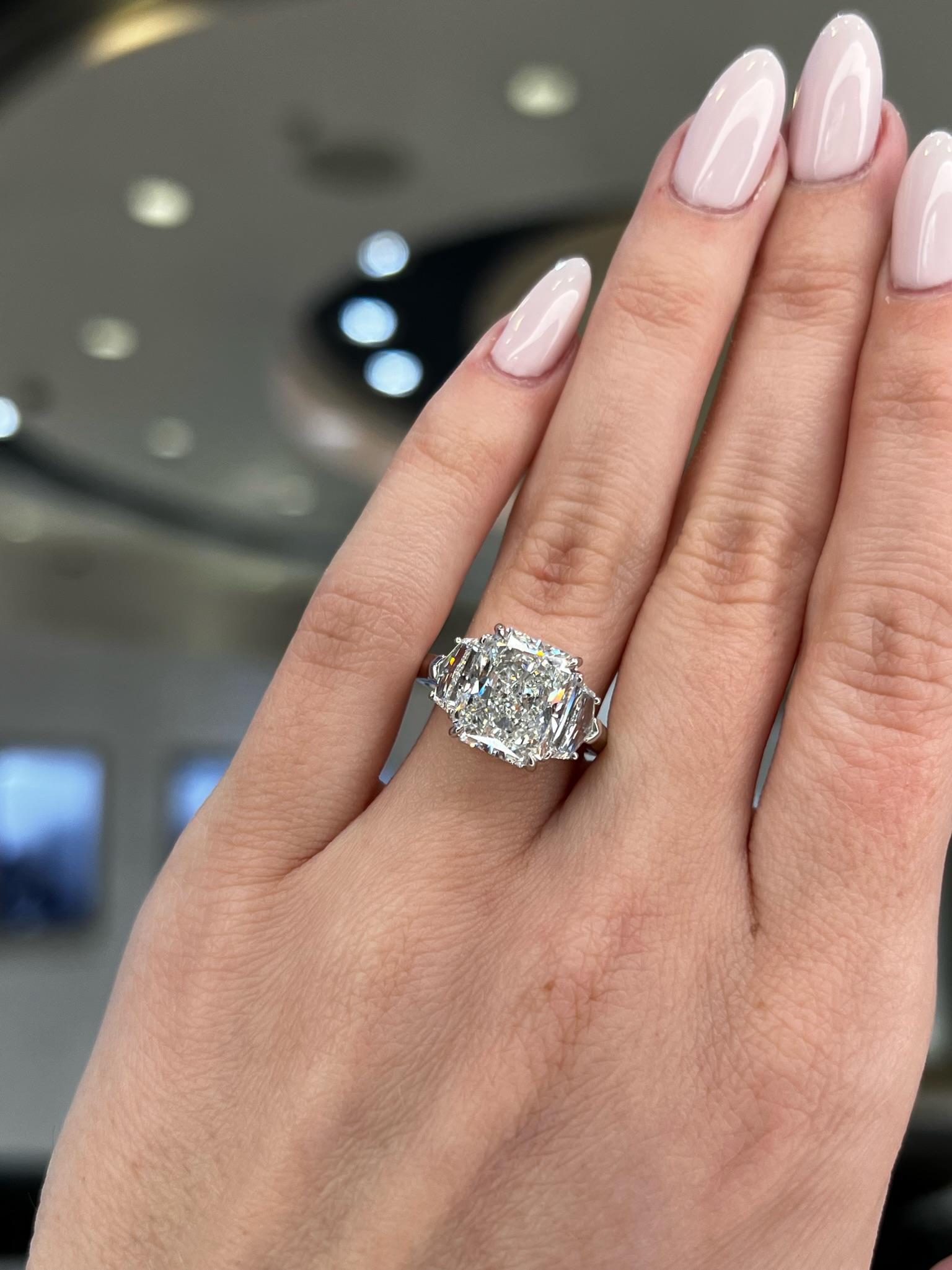 David Rosenberg 5.01 Carat Radiant Cut F SI1 GIA Diamond Engagement Ring For Sale 6