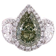 David Rosenberg Bague de fiançailles en diamant poire jaune vert fantaisie de 5,02 carats certifié GIA