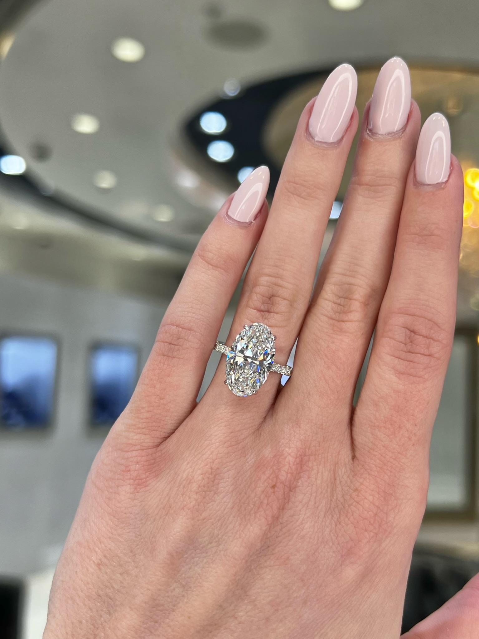 David Rosenberg 5.18 Carat Oval Shape D/SI2 GIA Diamond Engagement Wedding Ring For Sale 2