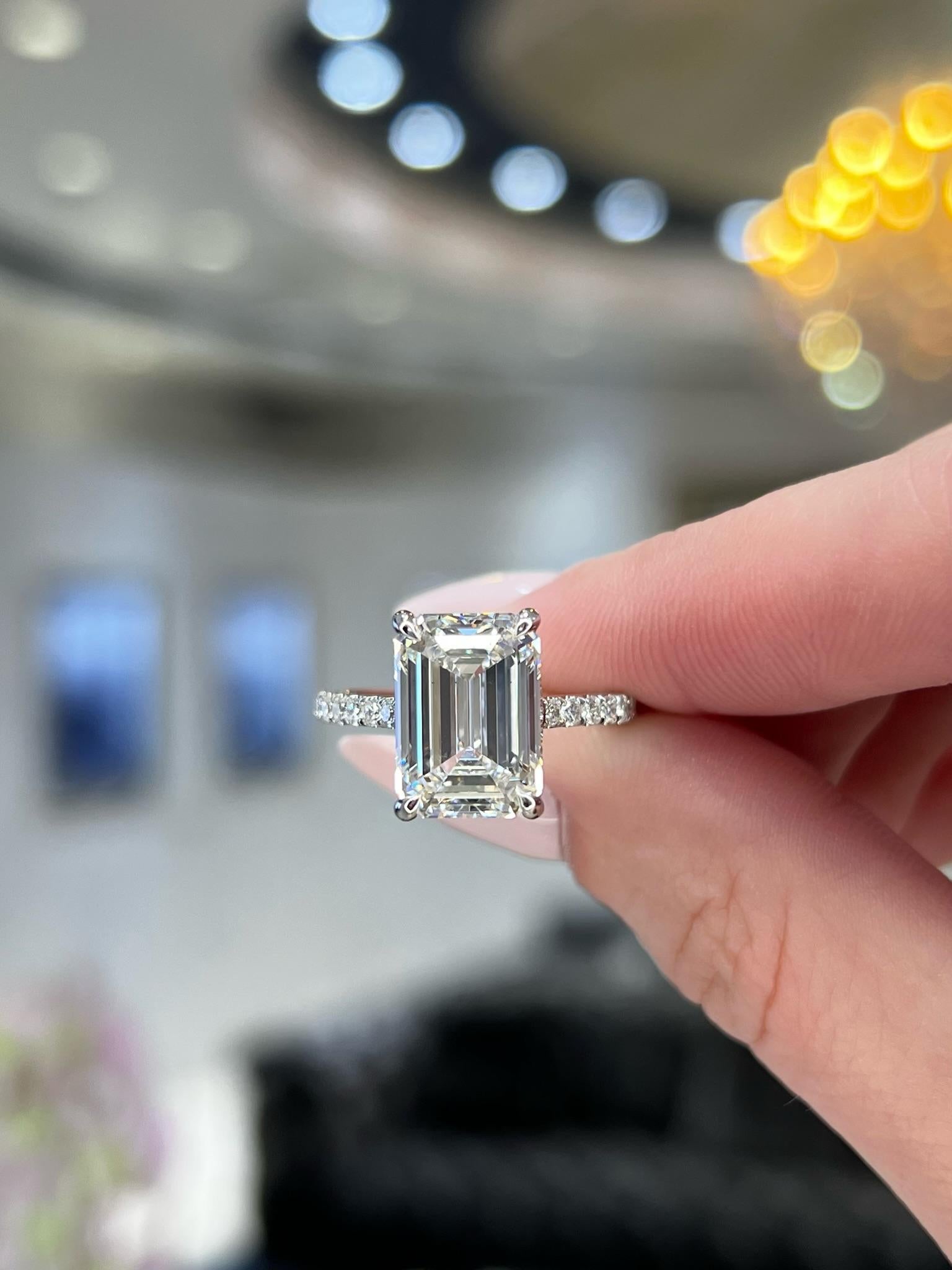 David Rosenberg 5.41 Carat Emerald Cut GIA Diamond Engagement Ring 4