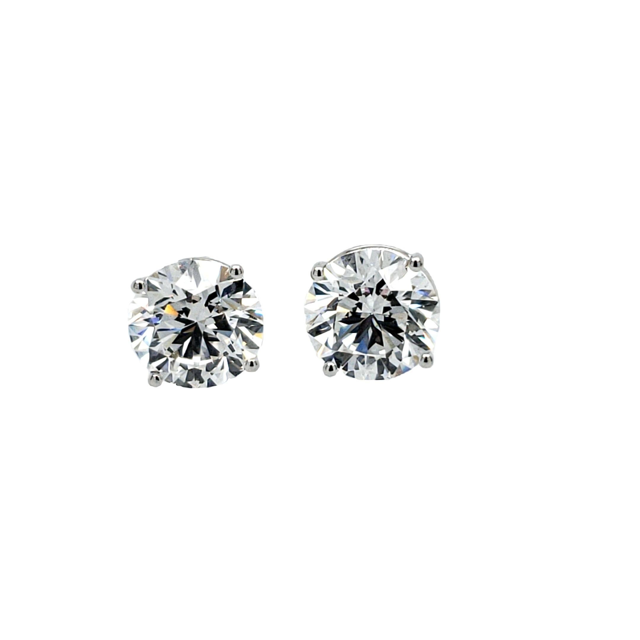 Modern David Rosenberg 5.42 Total Carats Round F/VS2 Triple Excellent GIA Diamond Studs For Sale