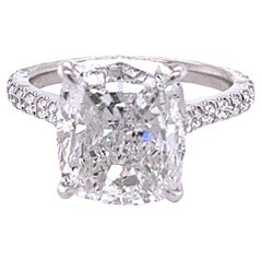 David Rosenberg 5.57 Carat Cushion Cut F SI2 GIA Diamond Engagement Ring