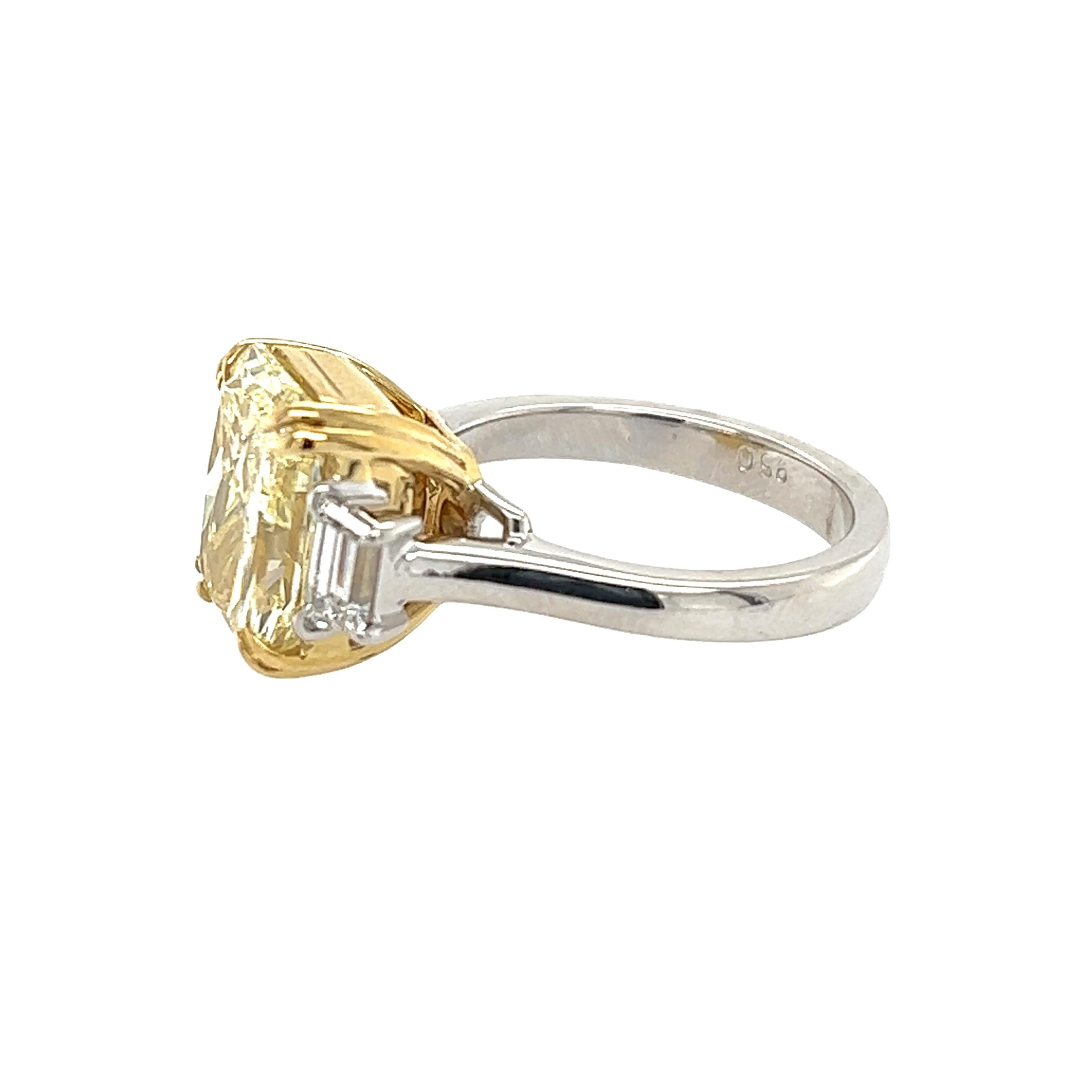 Radiant Cut David Rosenberg 5.63 ct Radiant Fancy Light Yellow GIA Diamond Engagement Ring For Sale